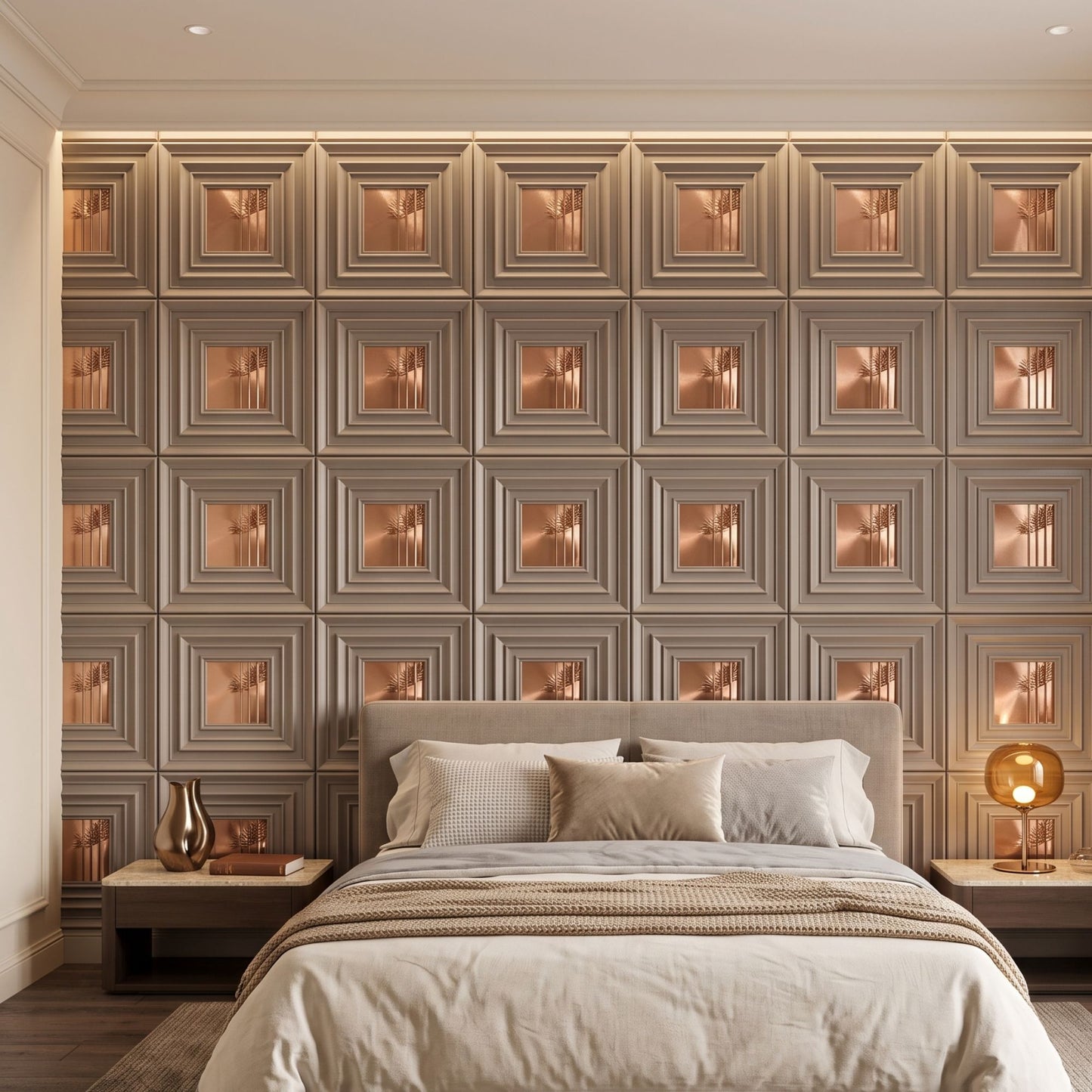Mega Greige Copper Accent Design Acrylic 3D Wall Panel-1