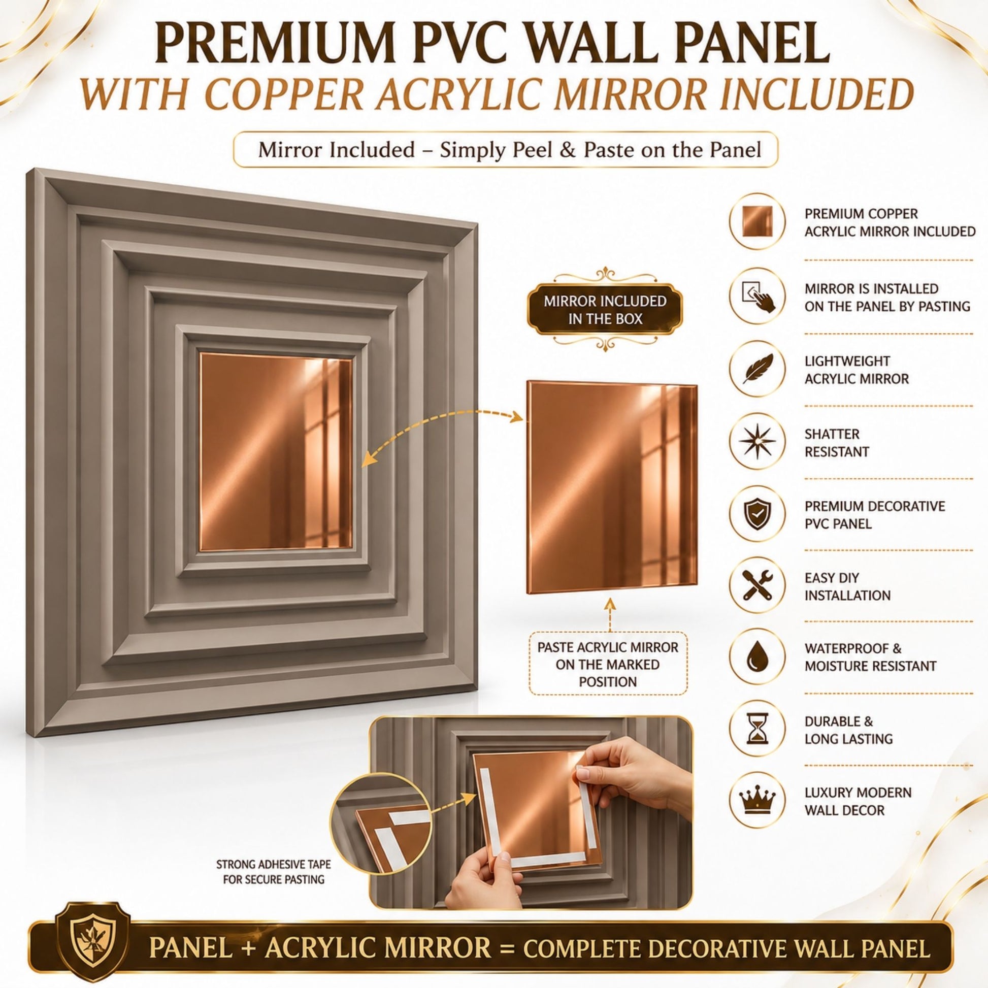 Mega Greige Copper Accent Design Acrylic 3D Wall Panel-5