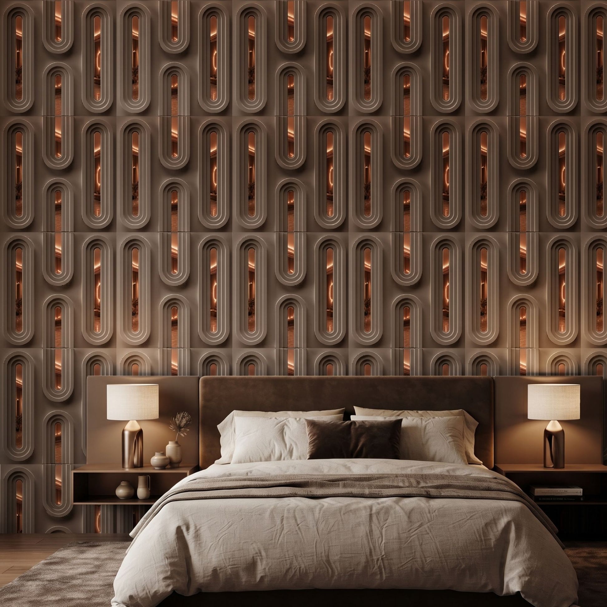 Mega Greige Copper Acrylic Loops Design 3D Wall Panel-1