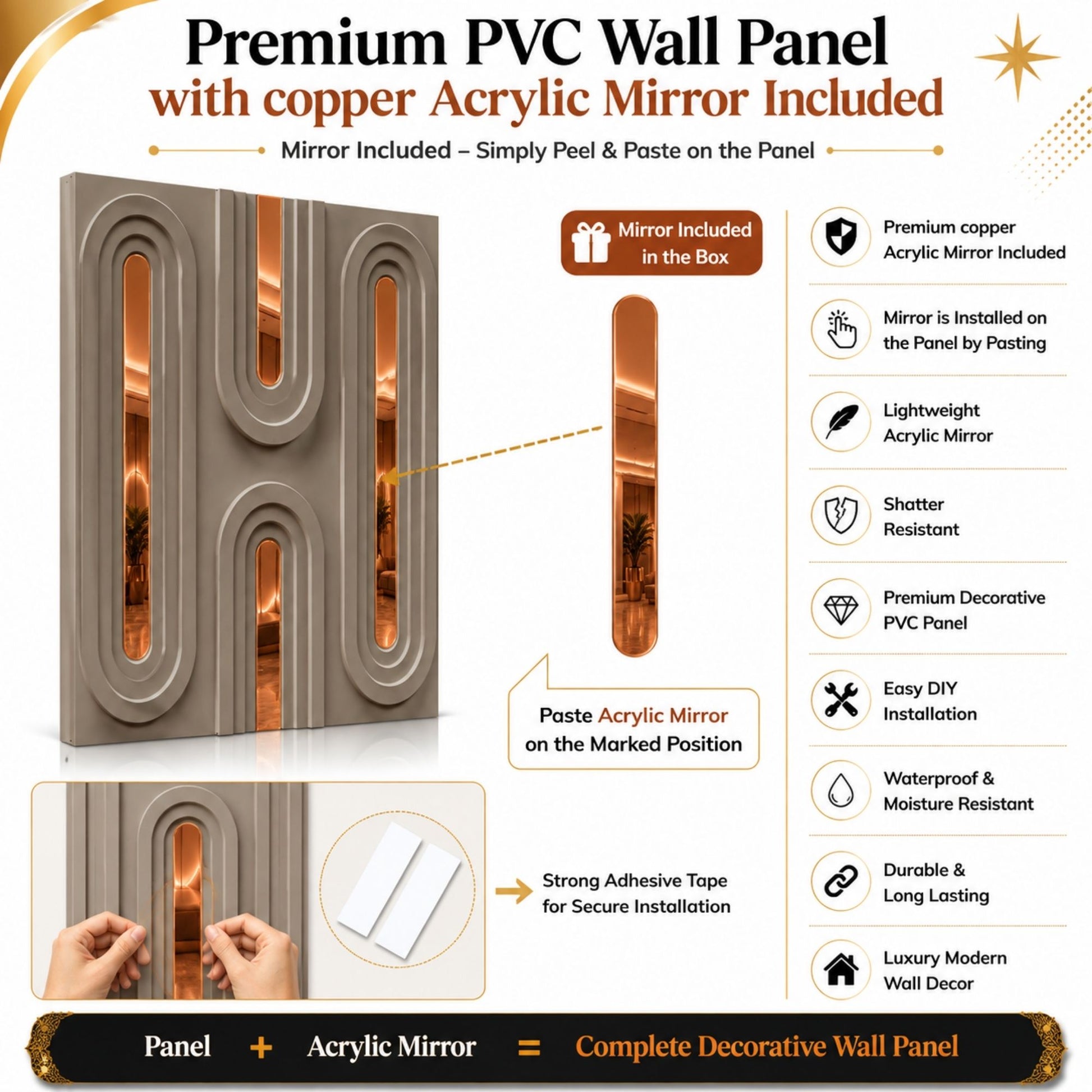 Mega Greige Copper Acrylic Loops Design 3D Wall Panel-4