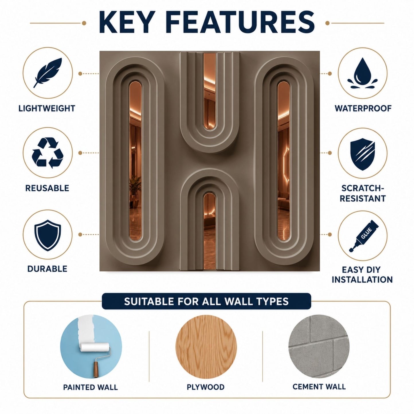 Mega Greige Copper Acrylic Loops Design 3D Wall Panel-5