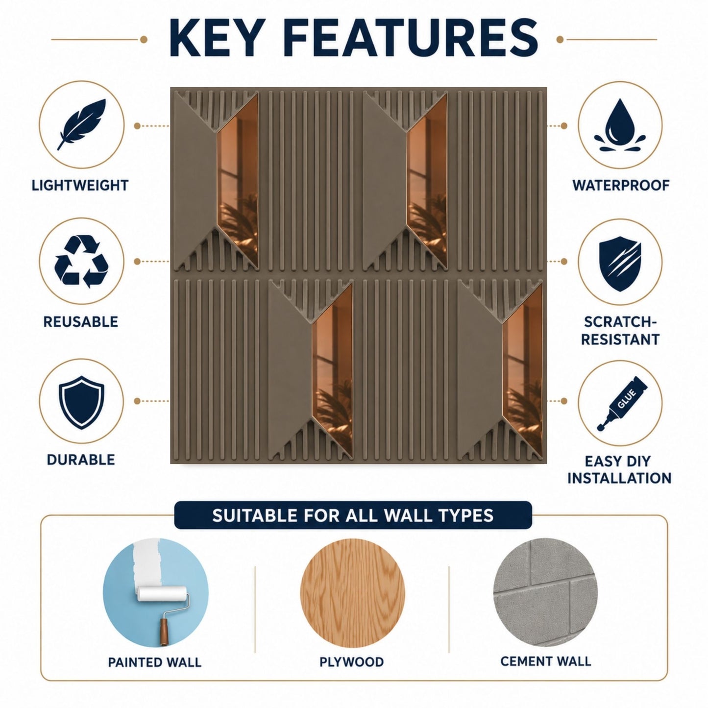 Mega Greige Copper Artisan Design Acrylic 3D Wall Panel-4