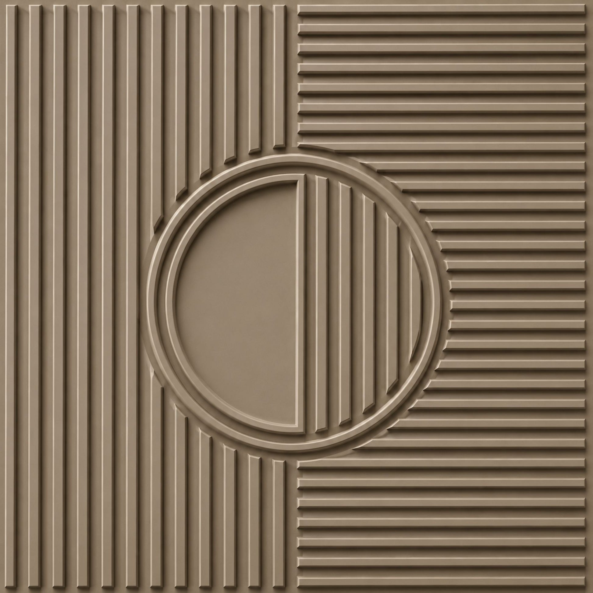 Mega Greige Self Adhesive PVC wall Panels Fluted Circle Design

