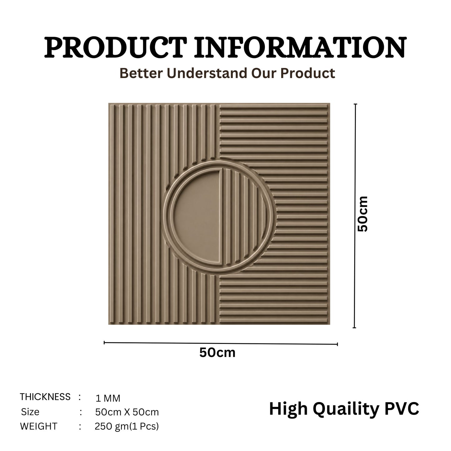 Mega Greige Self Adhesive PVC wall Panels Fluted Circle Design
