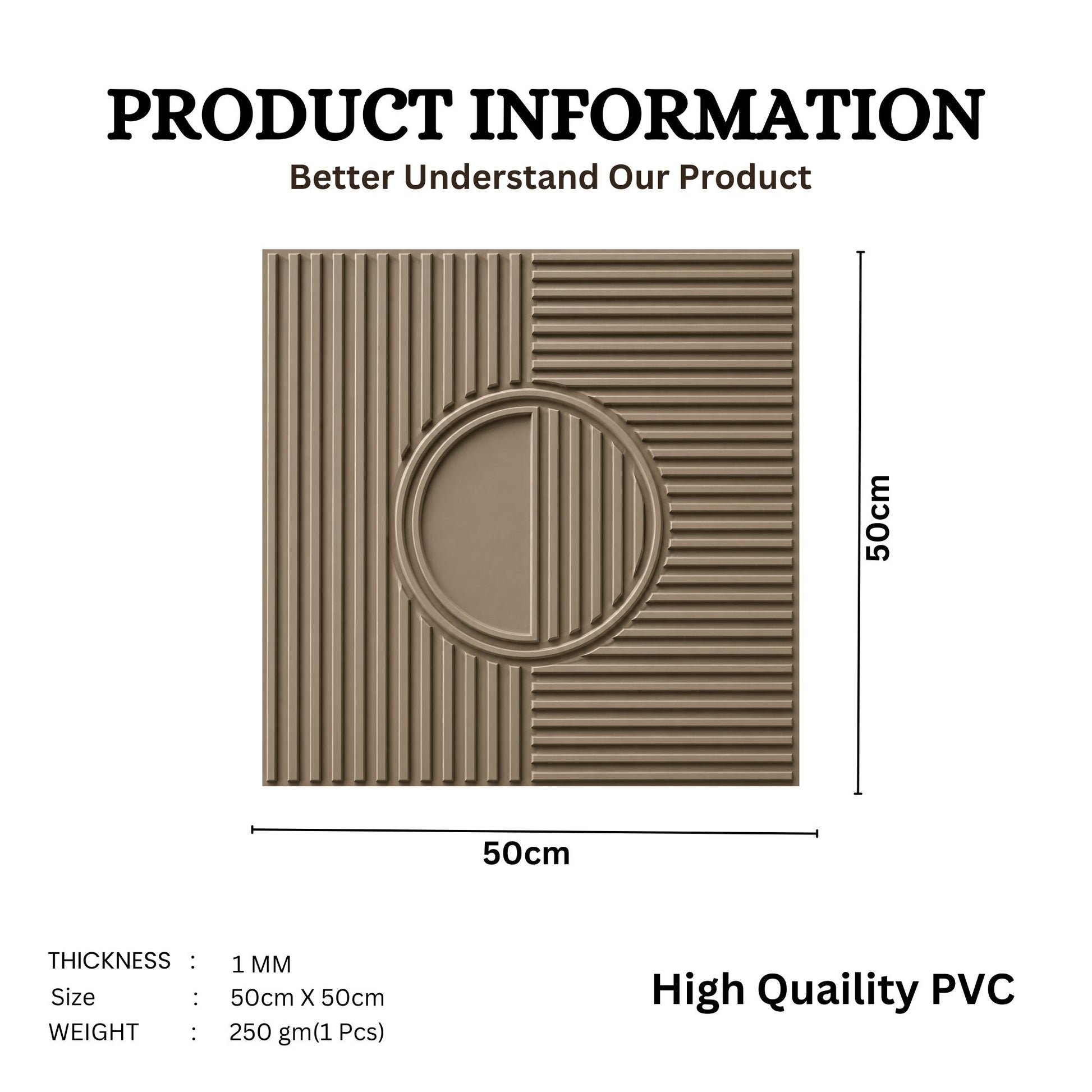 Mega Greige Self Adhesive PVC wall Panels Fluted Circle Design
