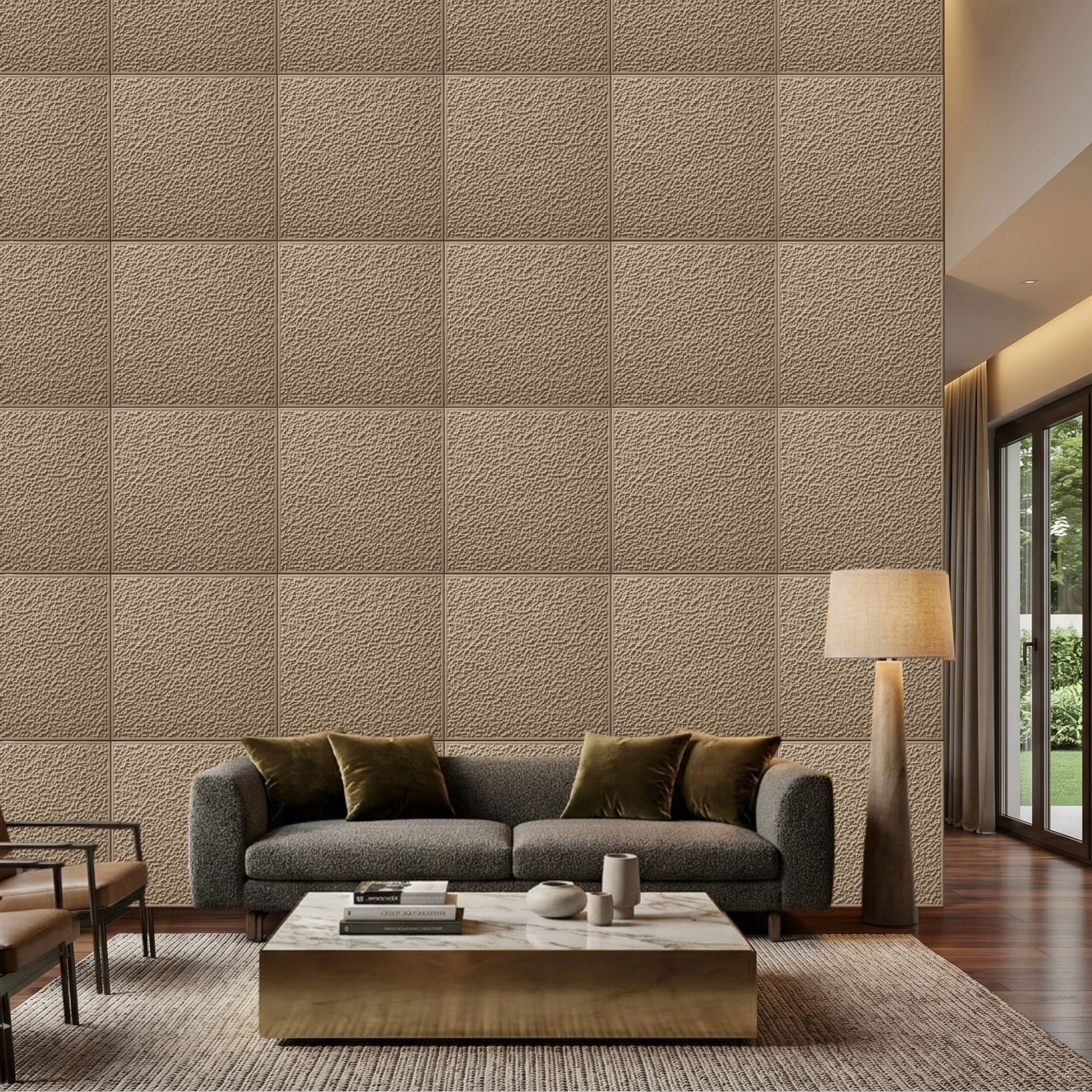 Mega Greige Self Adhesive PVC wall Panels Textured Design
