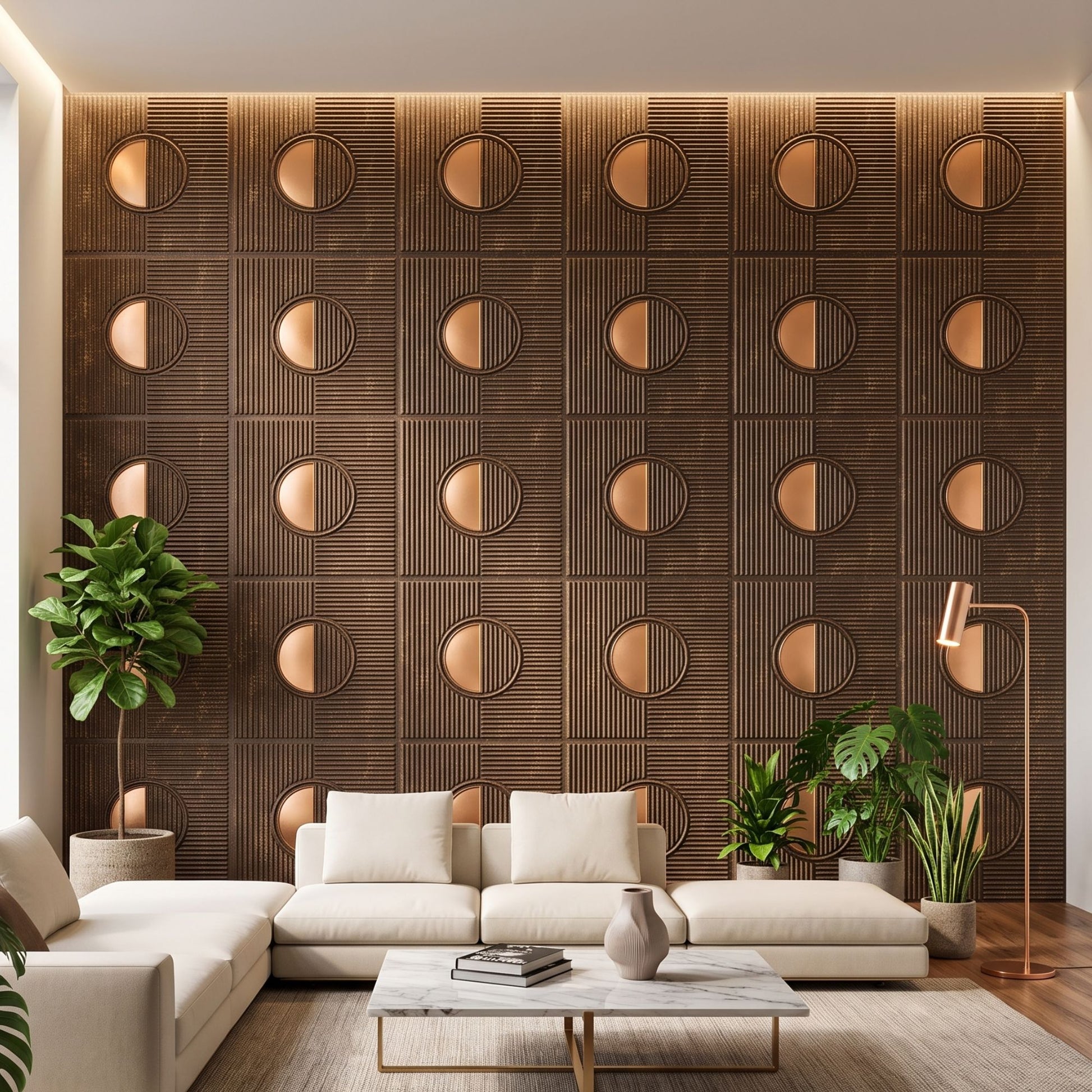 Meganum Brown - Copper Self Adhesive PVC wall Panels Fluted Circle Design