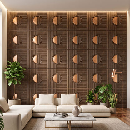 Meganum Brown - Copper Self Adhesive PVC wall Panels Fluted Circle Design