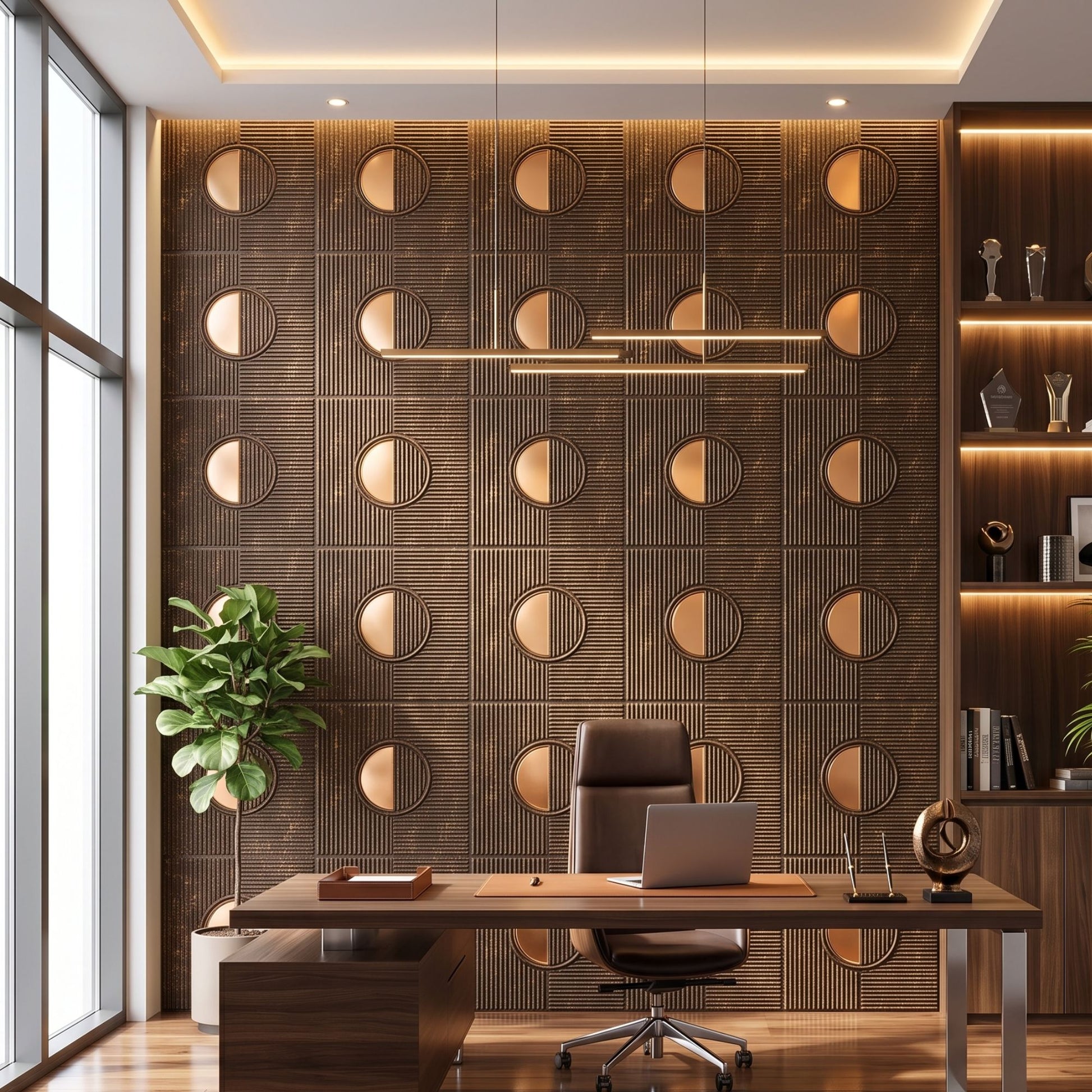 Meganum Brown - Copper Self Adhesive PVC wall Panels Fluted Circle Design
