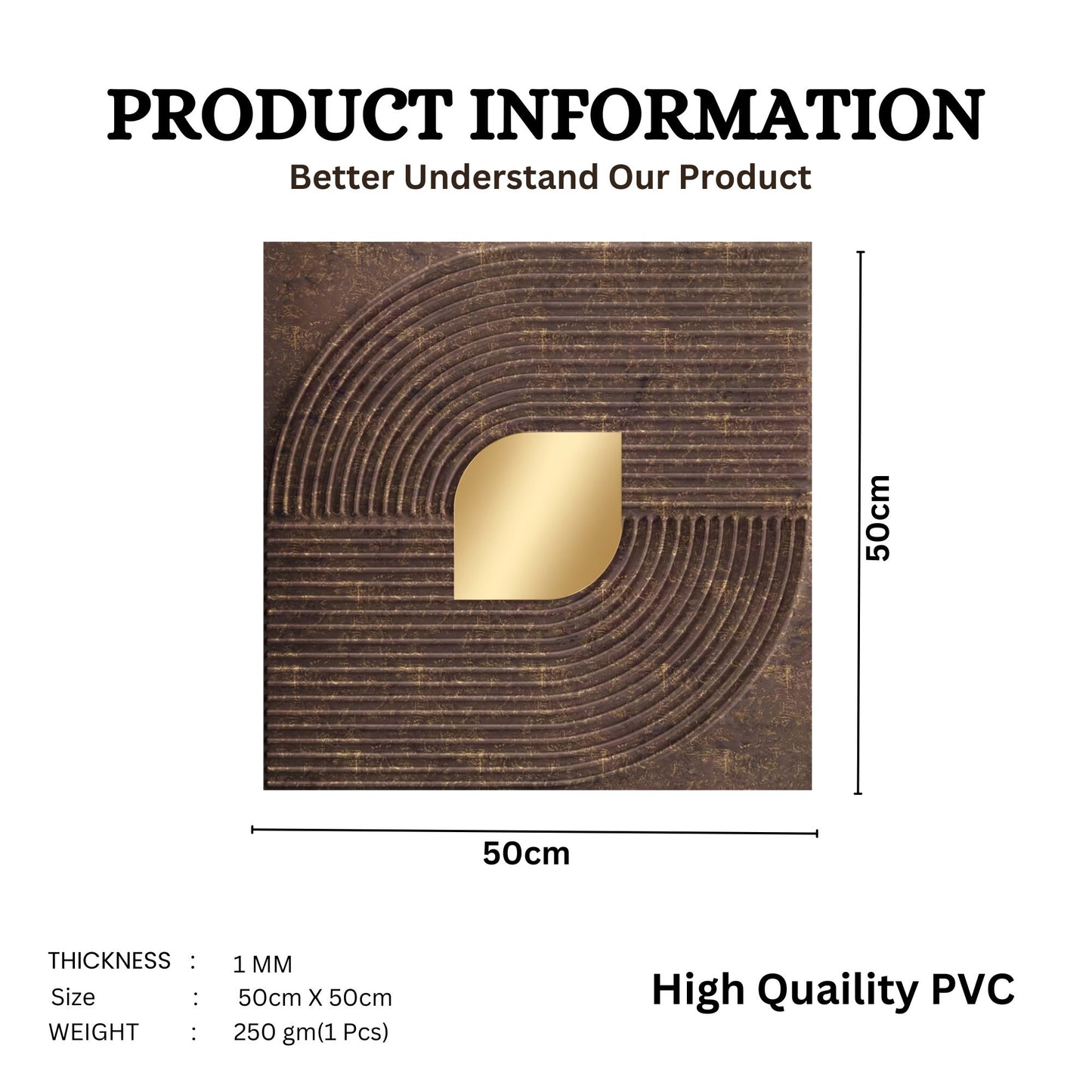 Meganum Brown - Copper Self Adhesive PVC wall Panels Curve Line Design
