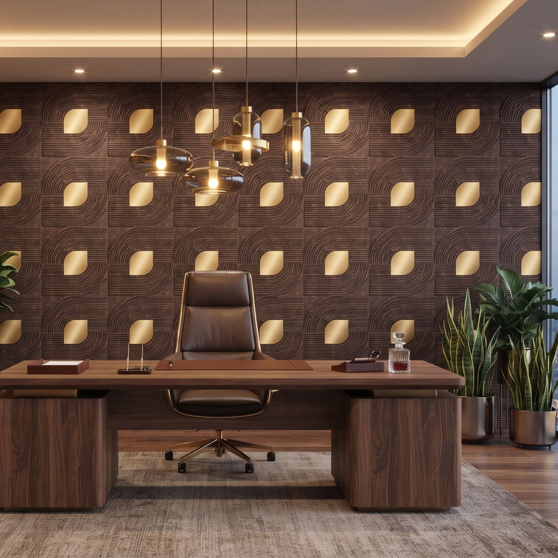 Meganum Brown - Copper Self Adhesive PVC wall Panels Curve Line Design
