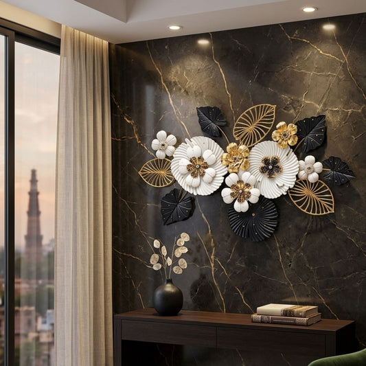 Metal Wall Art - Size 120X68X5 cm| Black Leaf
