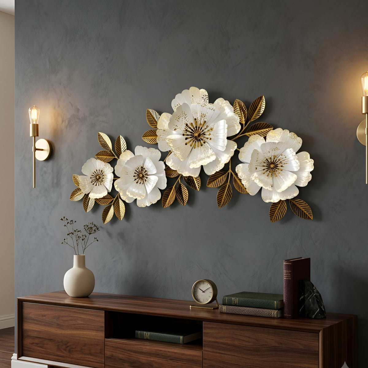 Metal Wall Art - Size 128X8X62 cm| blooming Flower