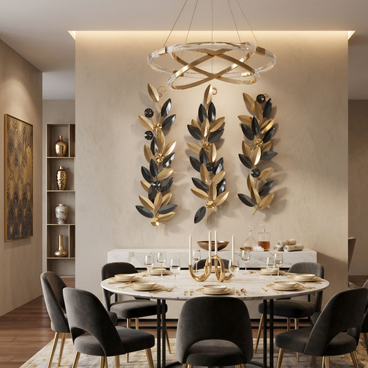 Metal Wall Art - Size 143.5X13.5X40 cm| 3-Crystal Leaf