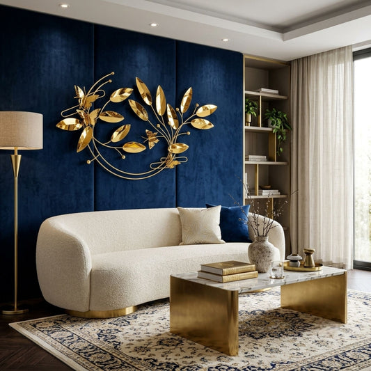 Metal Wall Art - Size 150X70 cm| Golden Leaves