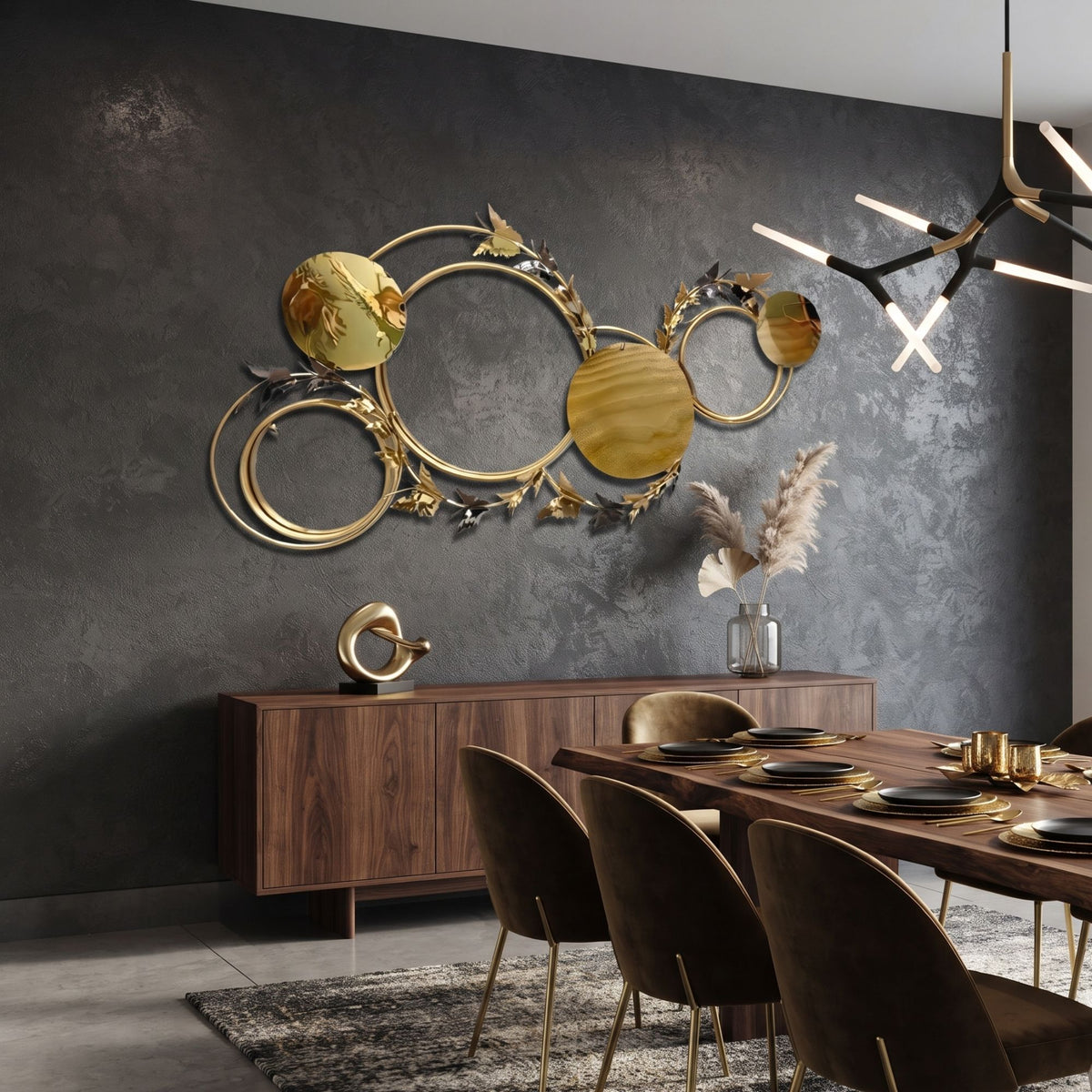 Metal Wall Art - Size 150X73 cm| Circle Mirror Art
