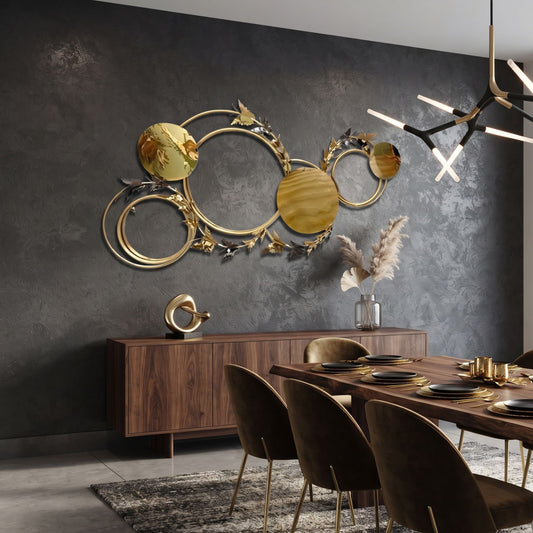 Metal Wall Art - Size 150X73 cm| Circle Mirror Art