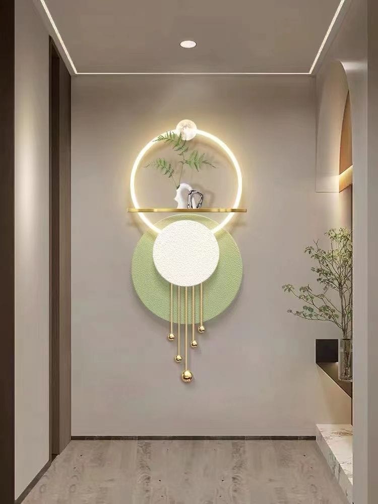 Metal Wall Art Sculpture Wall Hanging LED Light- Green Circle