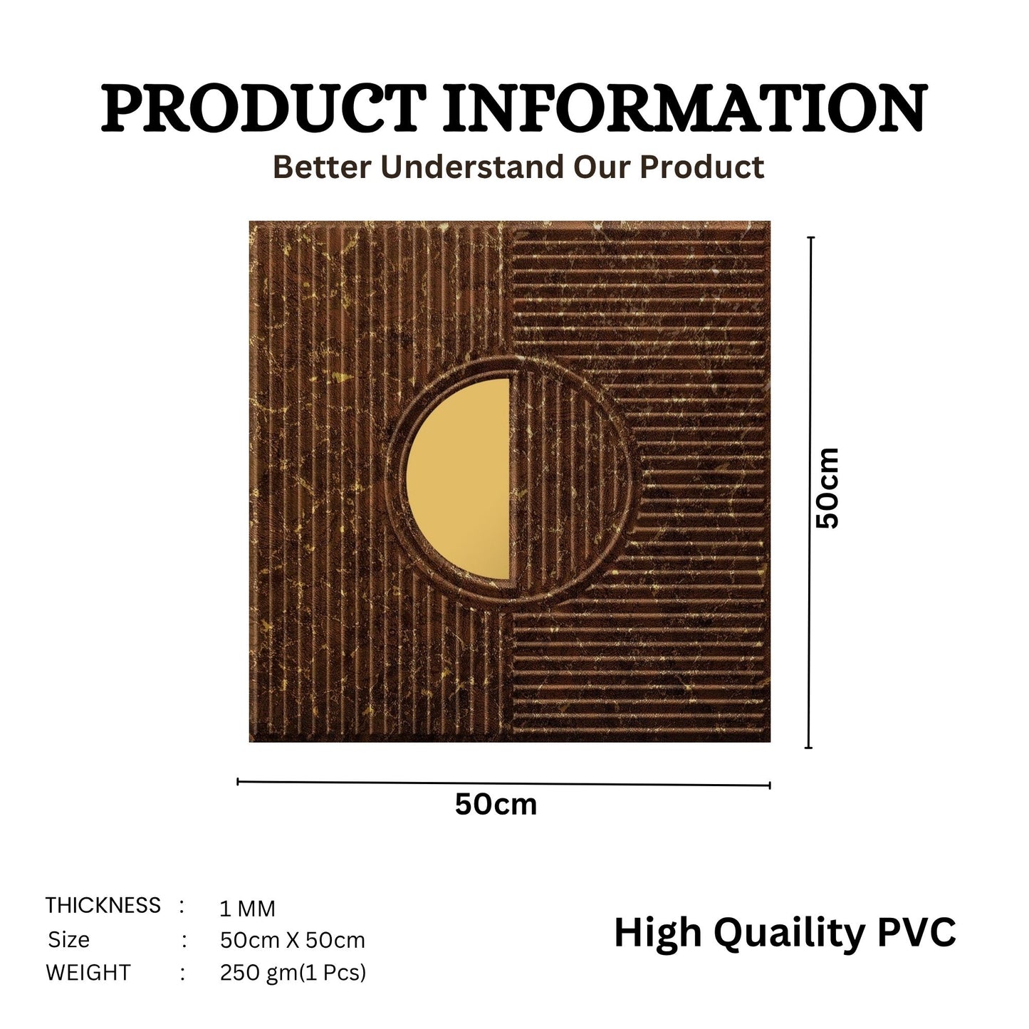 Metallic Bronze - Gold Self Adhesive PVC wall Panels Fluted Circle Design

