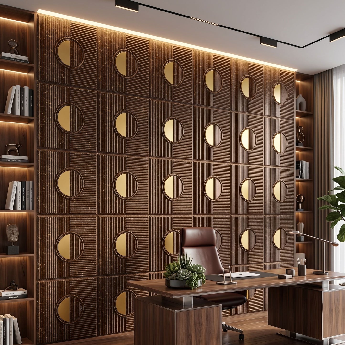 Metallic Bronze - Gold Self Adhesive PVC wall Panels Fluted Circle Design

