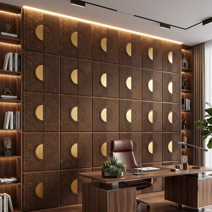 Metallic Bronze - Gold Self Adhesive PVC wall Panels Fluted Circle Design
