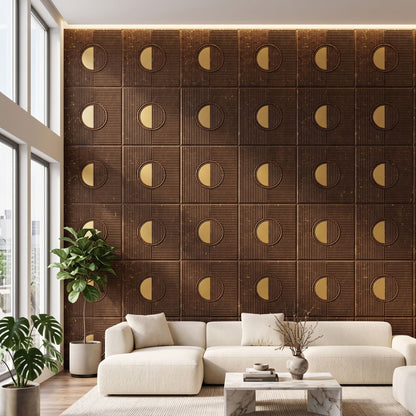 Metallic Bronze - Gold Self Adhesive PVC wall Panels Fluted Circle Design
