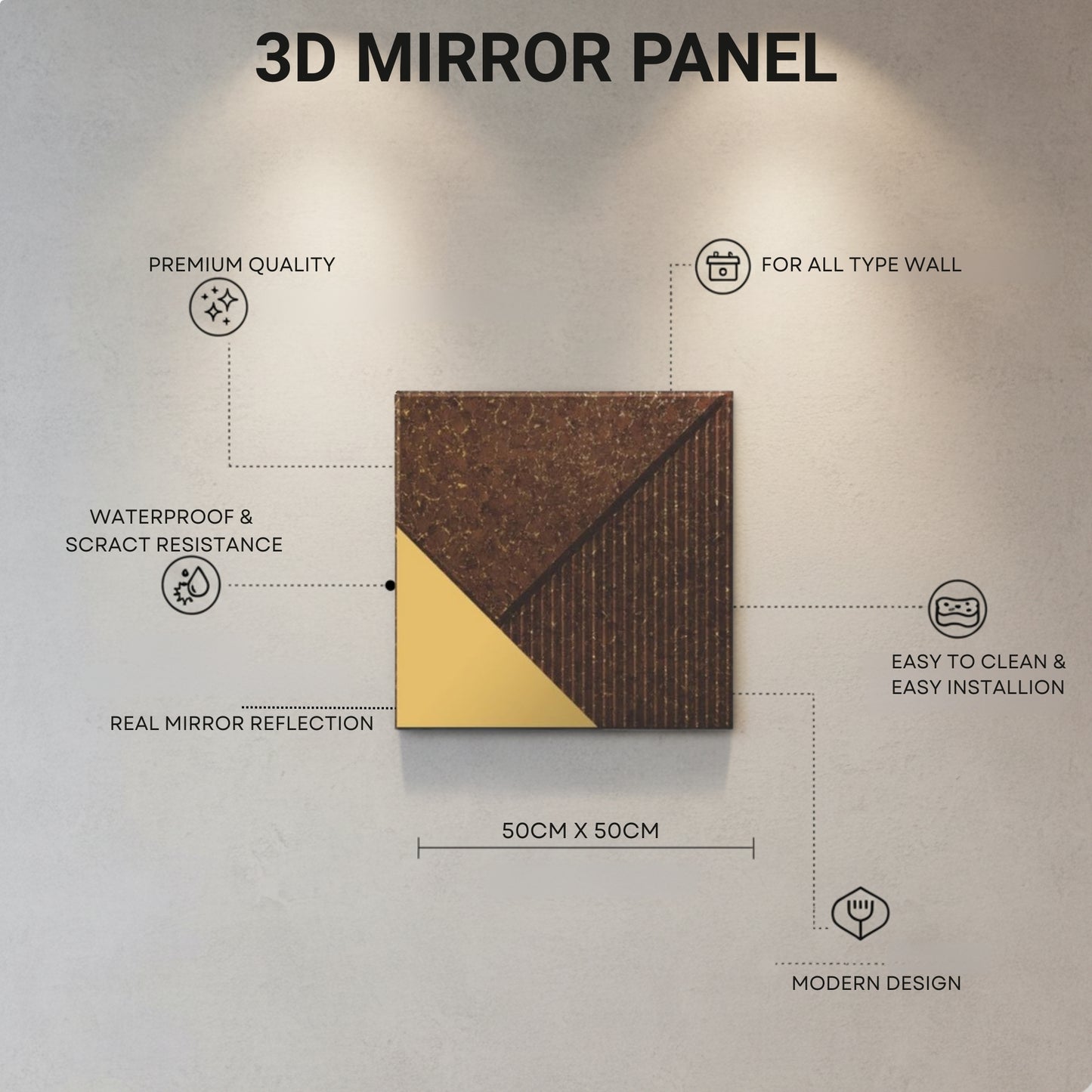 3D Wall Panels for Home Decor PVC Plaina Design 50X50 cm