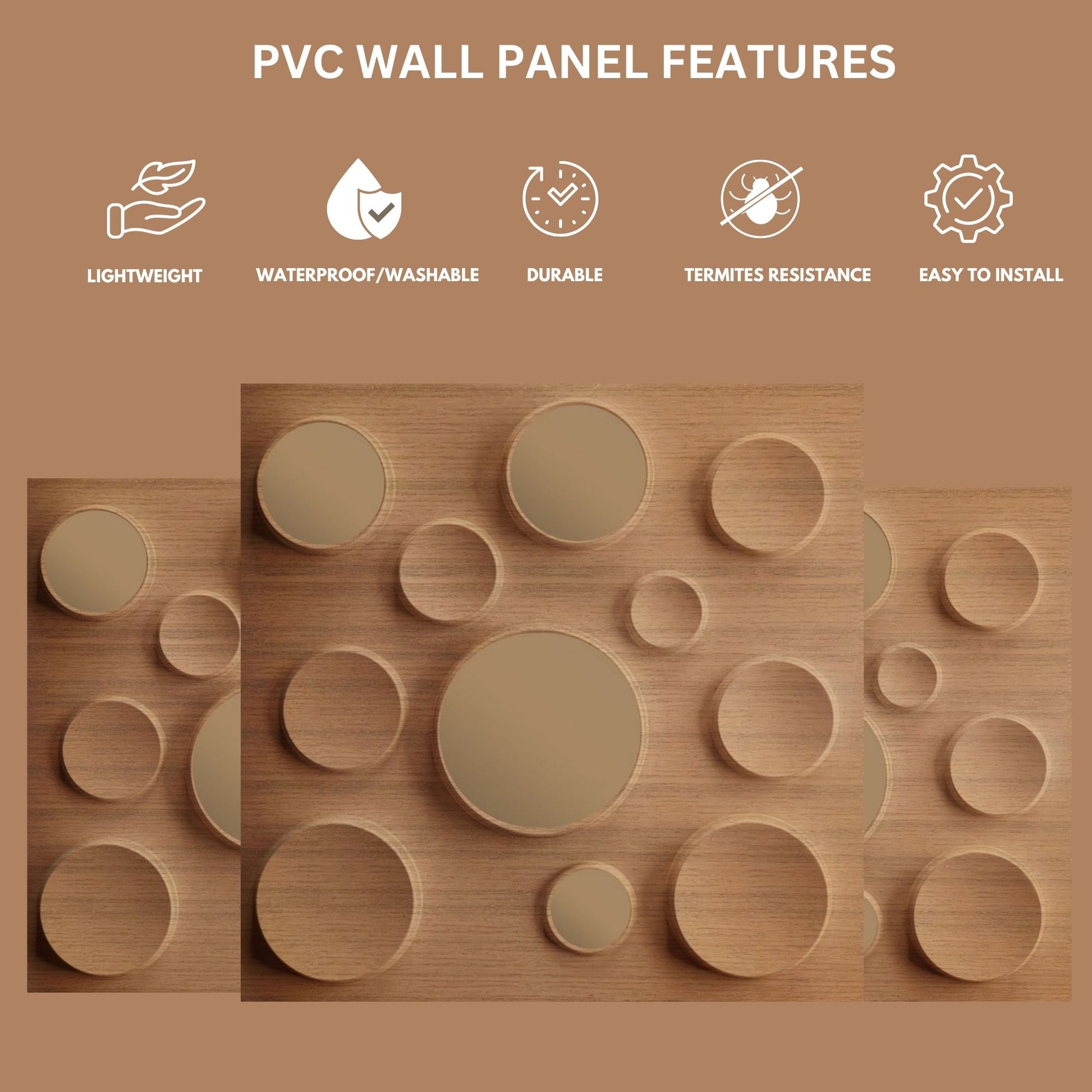 Metallic Bronze Acrylic Moon Design 3D Wall Panel-2
