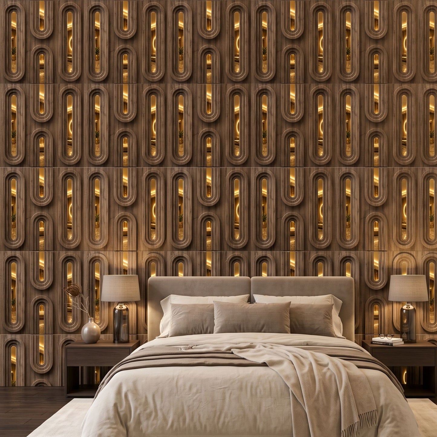 Metallic Bronze Gold Acrylic Loops Design 3D Wall Panel-1