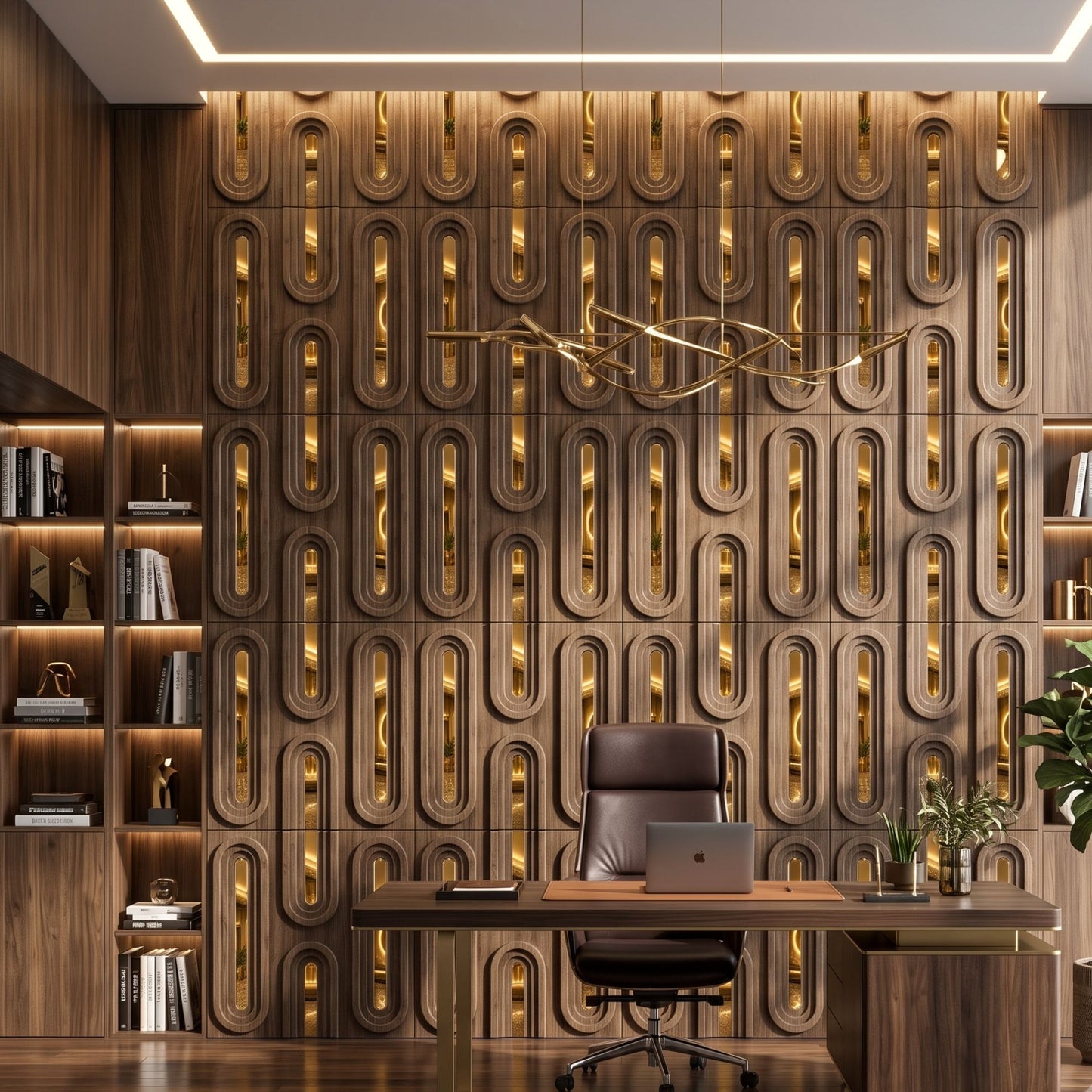 Metallic Bronze Gold Acrylic Loops Design 3D Wall Panel-3
