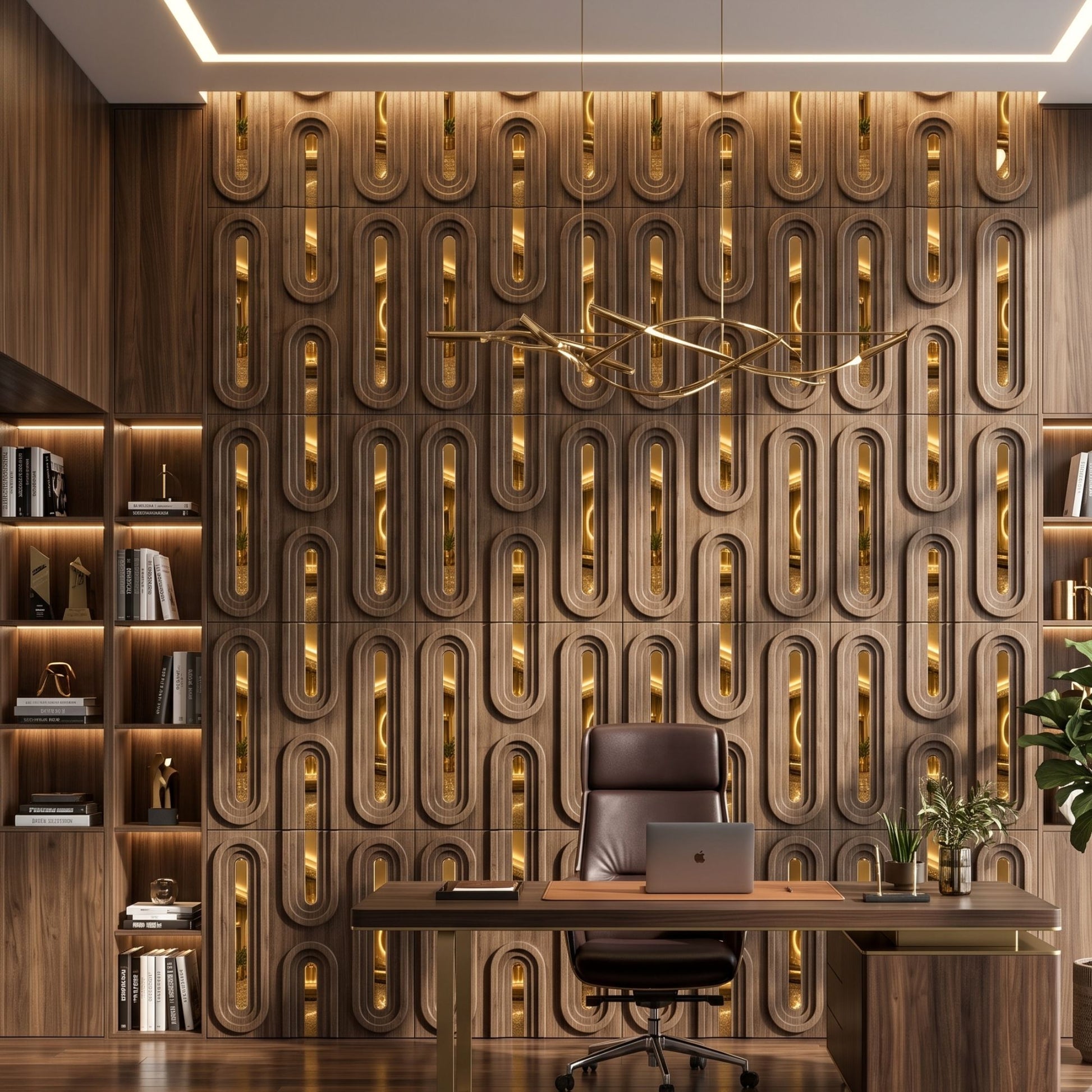 Metallic Bronze Gold Acrylic Loops Design 3D Wall Panel-3