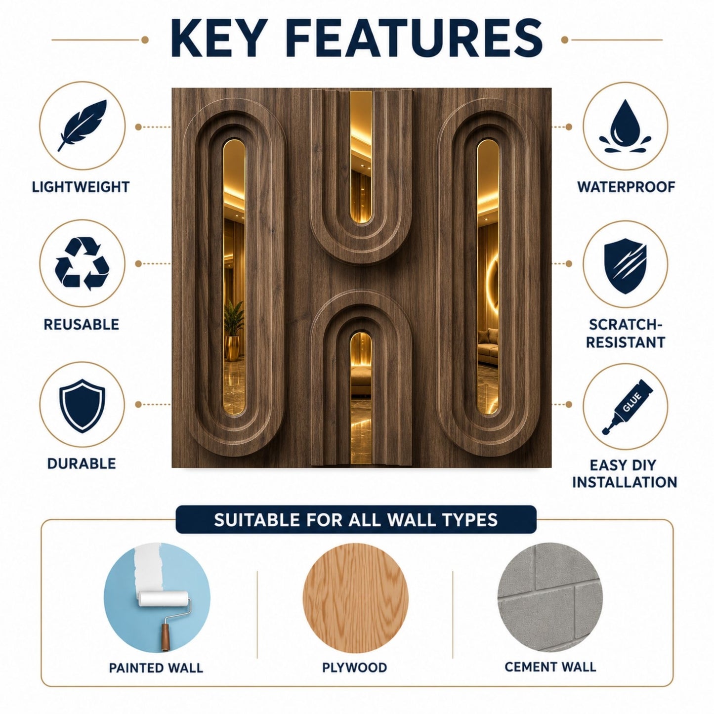 Metallic Bronze Gold Acrylic Loops Design 3D Wall Panel-5