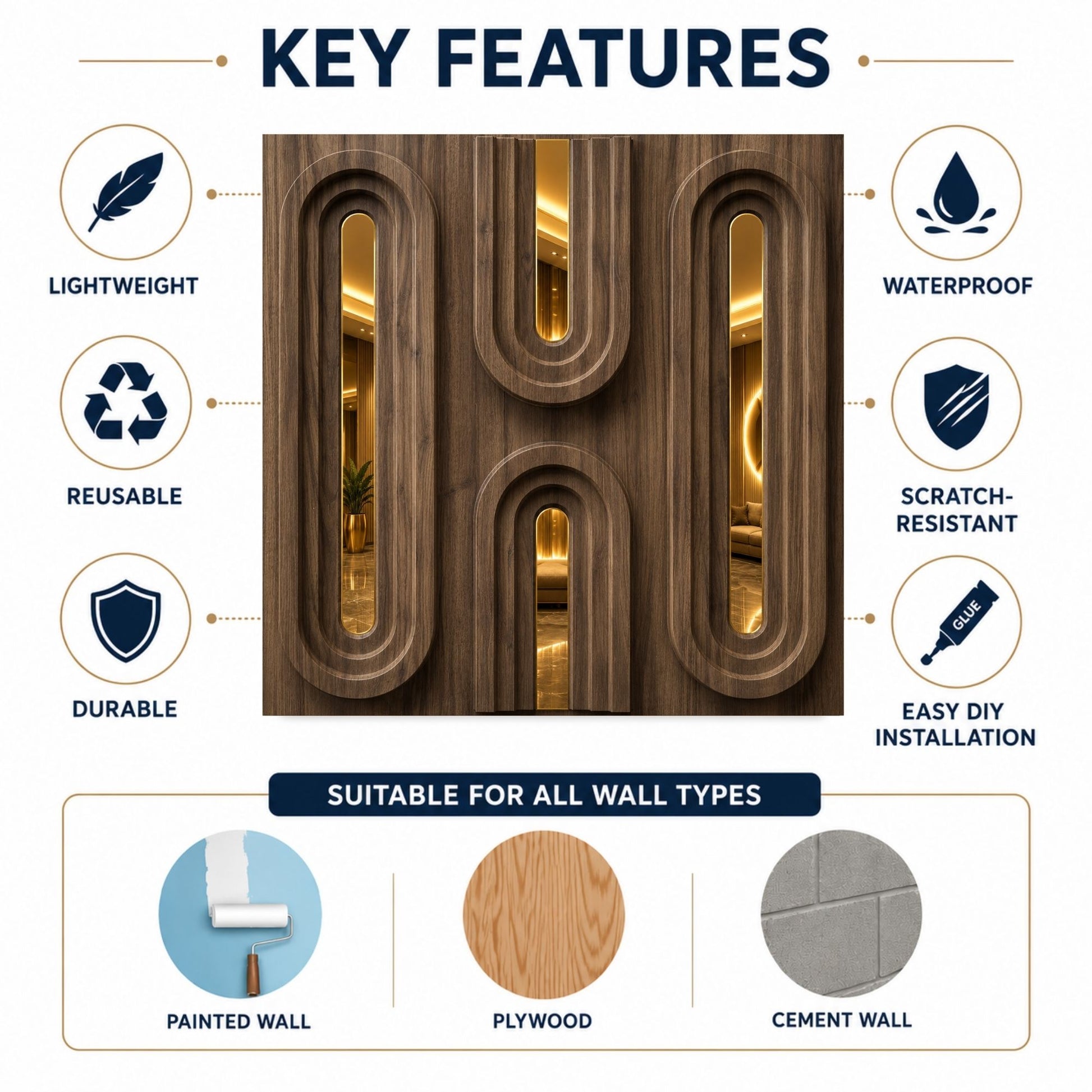 Metallic Bronze Gold Acrylic Loops Design 3D Wall Panel-5