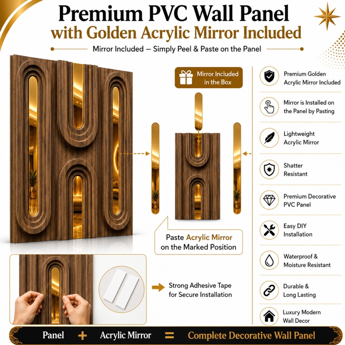Metallic Bronze Gold Acrylic Loops Design 3D Wall Panel-6