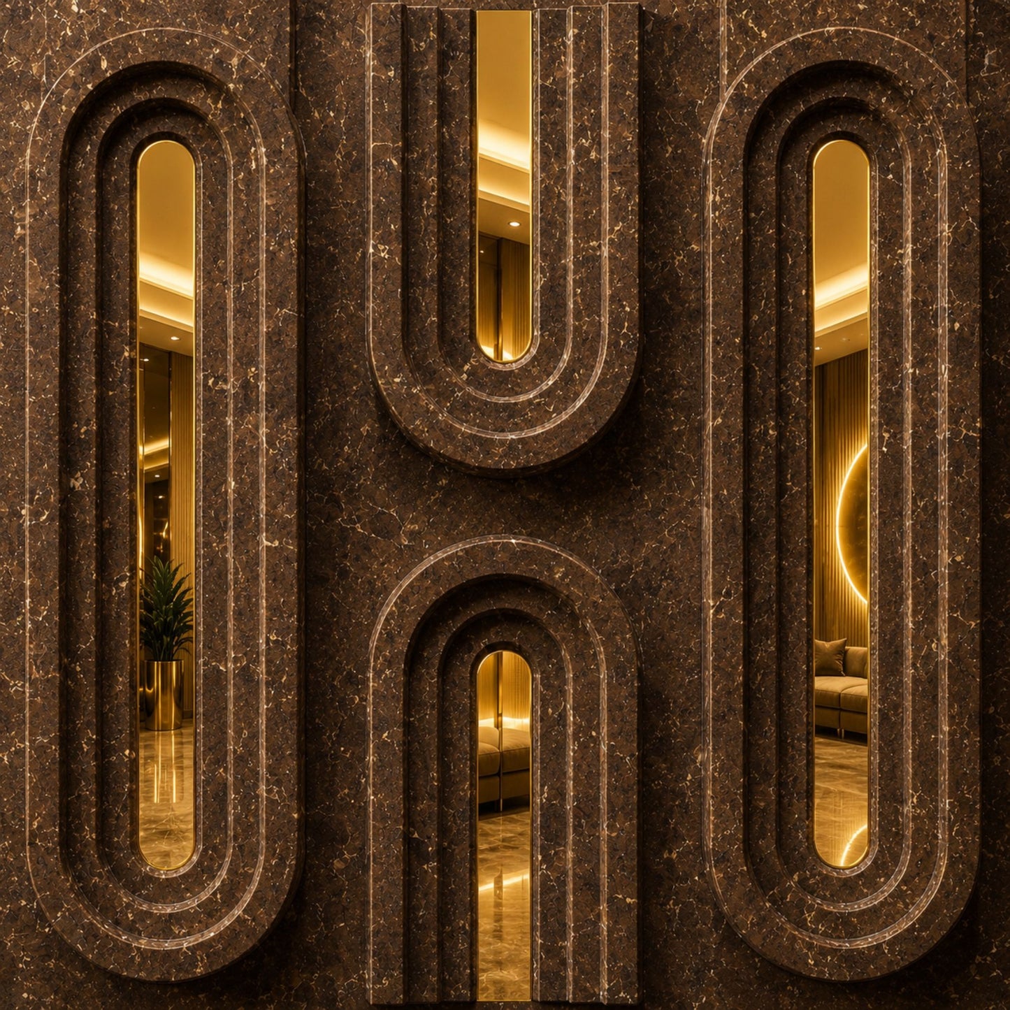 Metallic Bronze Gold Acrylic Loops Design 3D Wall Panel