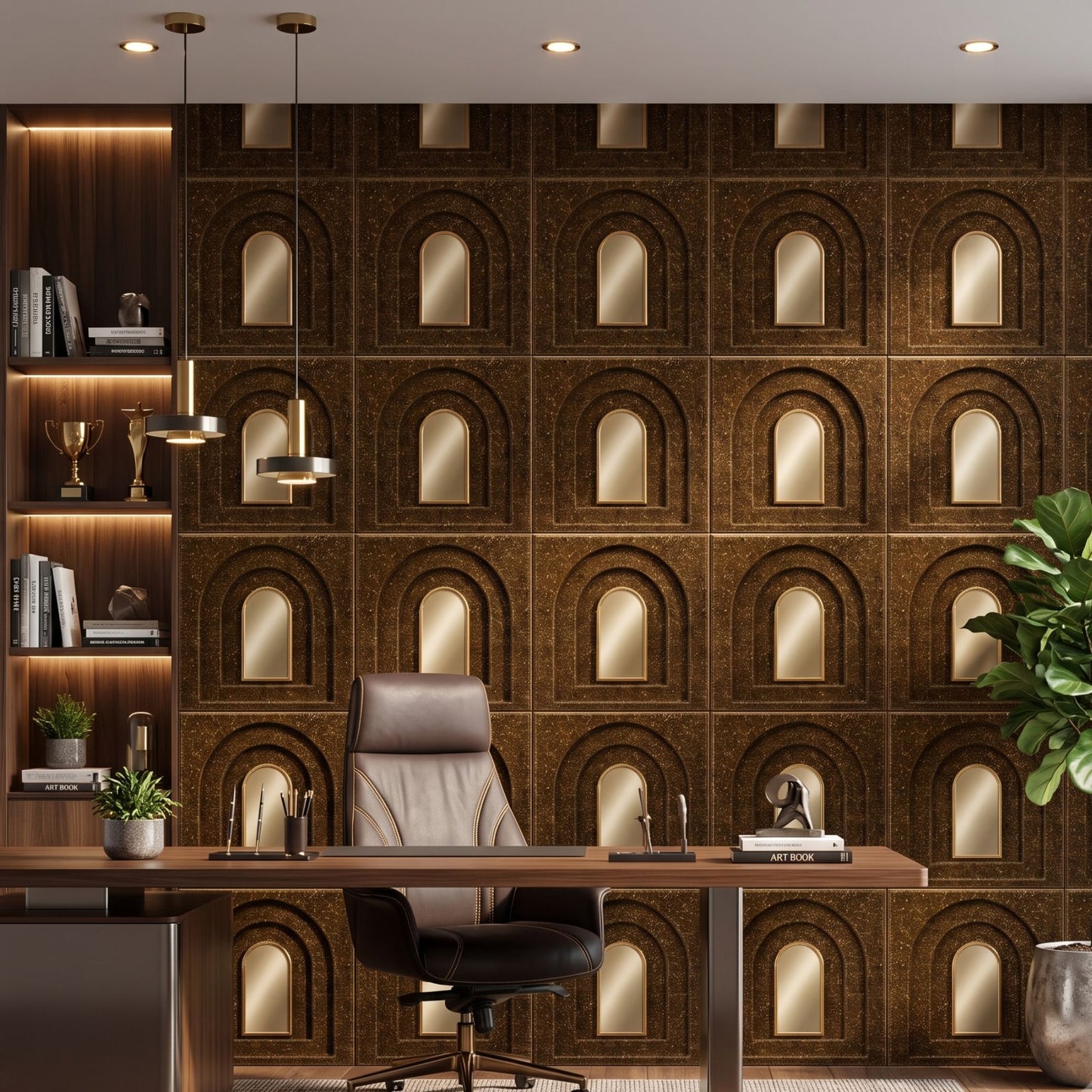 Metallic Bronze Gold Archi Design Acrylic 3D Wall Panel-1