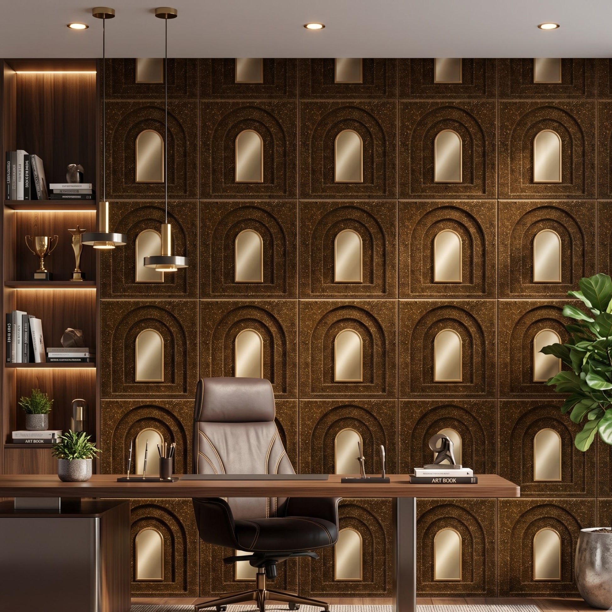 Metallic Bronze Gold Archi Design Acrylic 3D Wall Panel-1