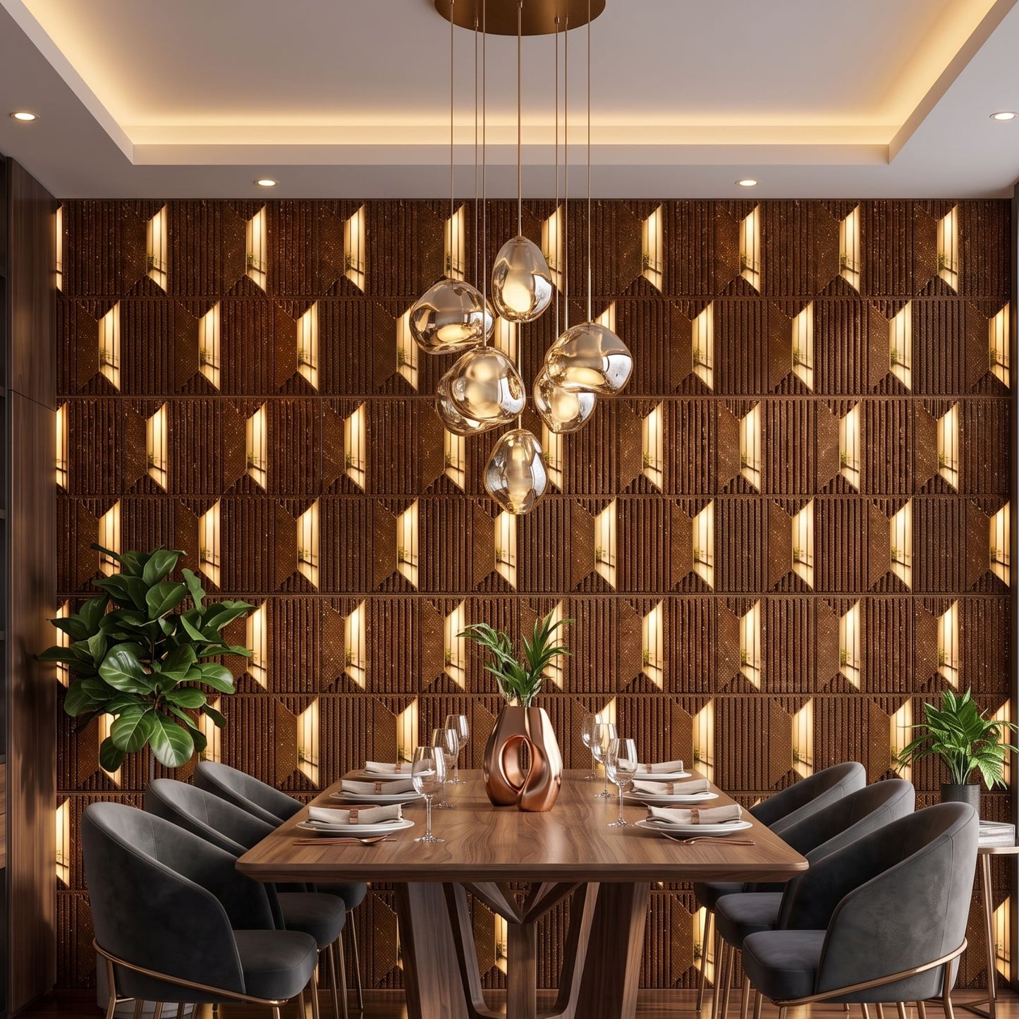 Metallic Bronze Gold Artisan Design Acrylic 3D Wall Panel-3