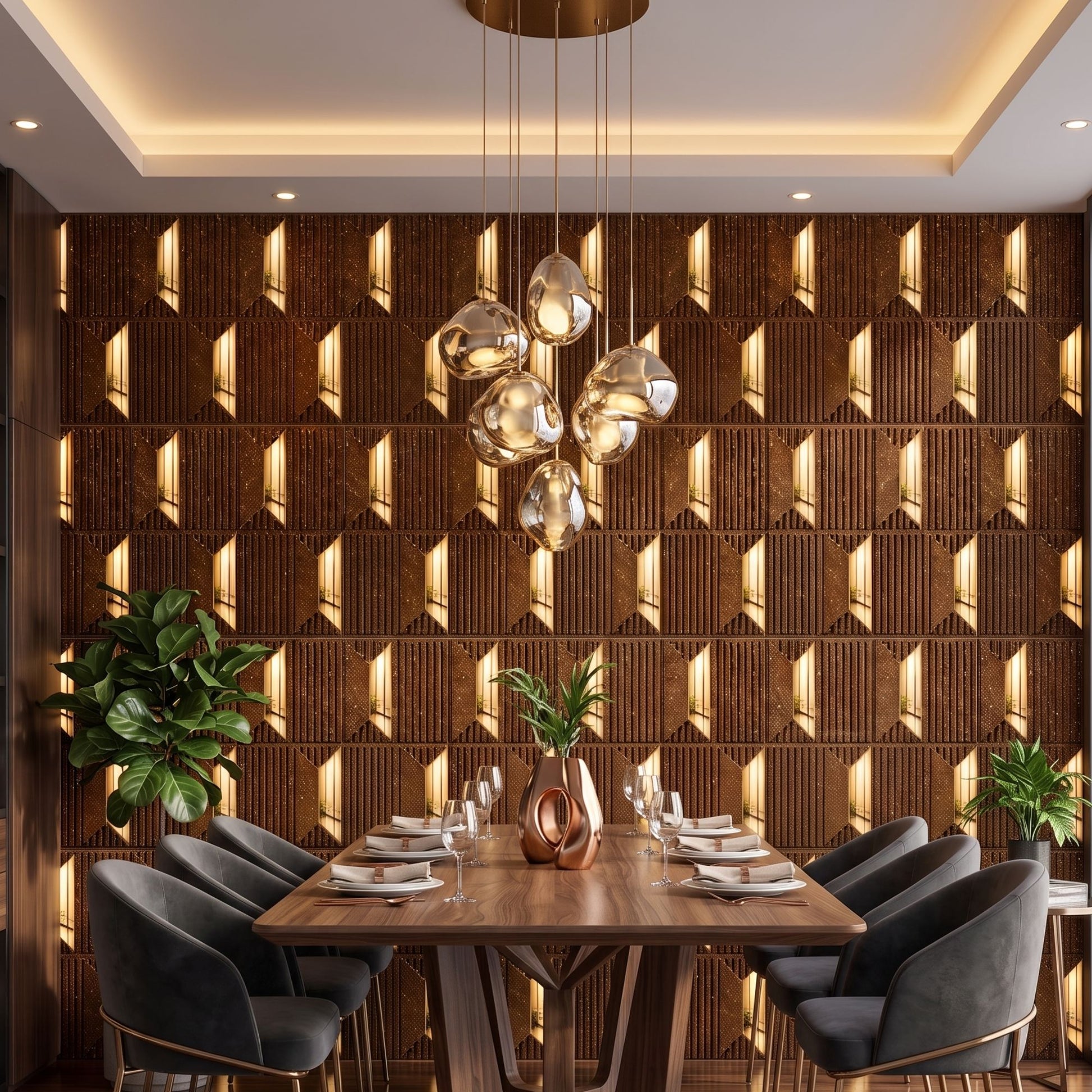 Metallic Bronze Gold Artisan Design Acrylic 3D Wall Panel-3