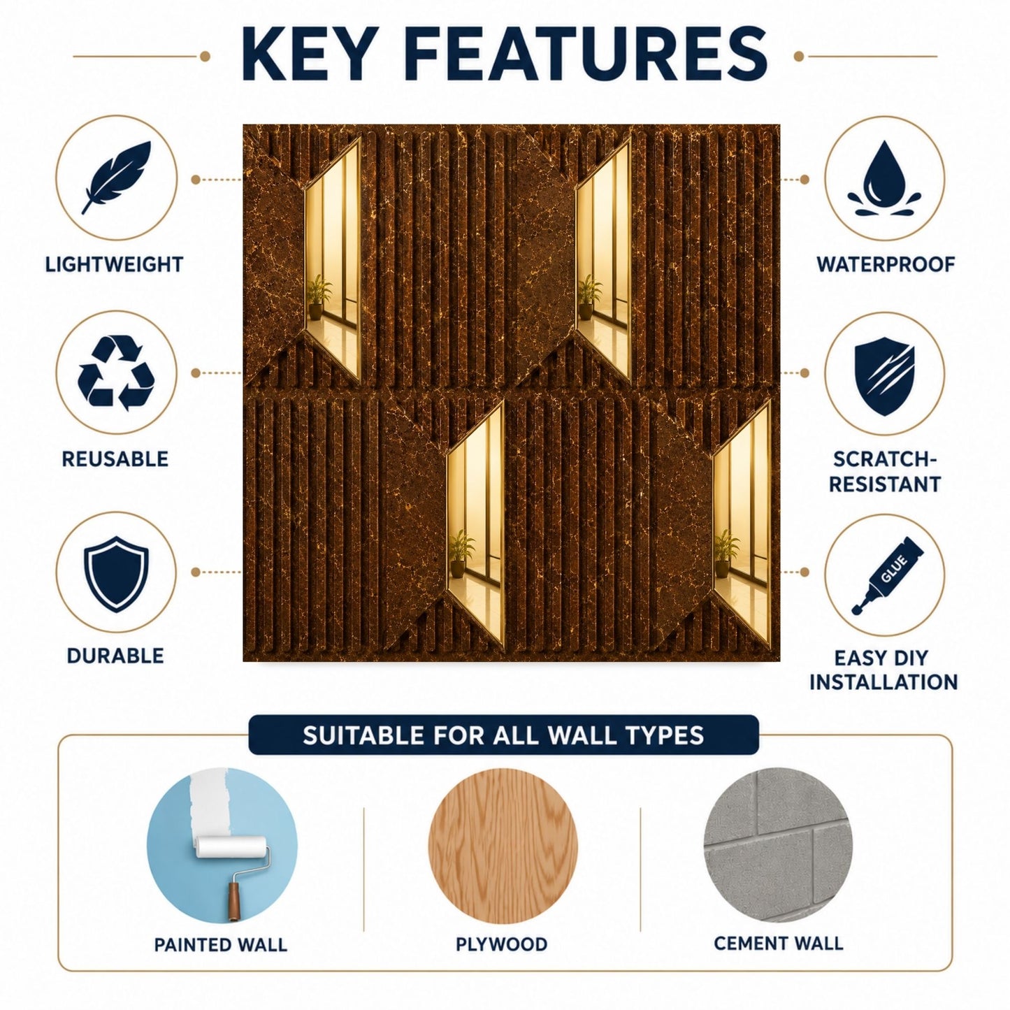 Metallic Bronze Gold Artisan Design Acrylic 3D Wall Panel-4