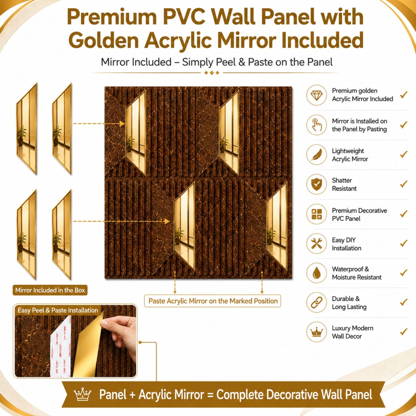 Metallic Bronze Gold Artisan Design Acrylic 3D Wall Panel-5