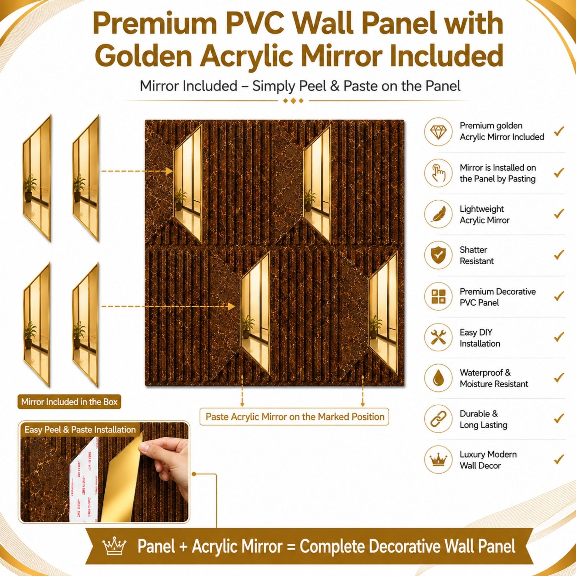 Metallic Bronze Gold Artisan Design Acrylic 3D Wall Panel-5