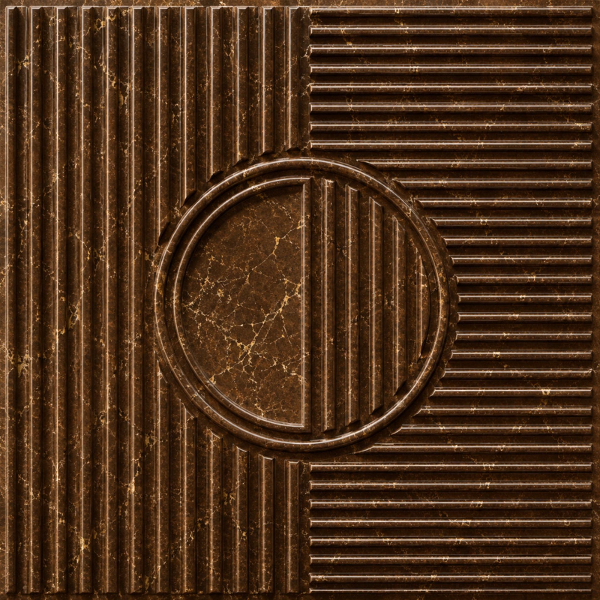 Metallic Bronze Self Adhesive PVC wall Panels Fluted Circle Design
