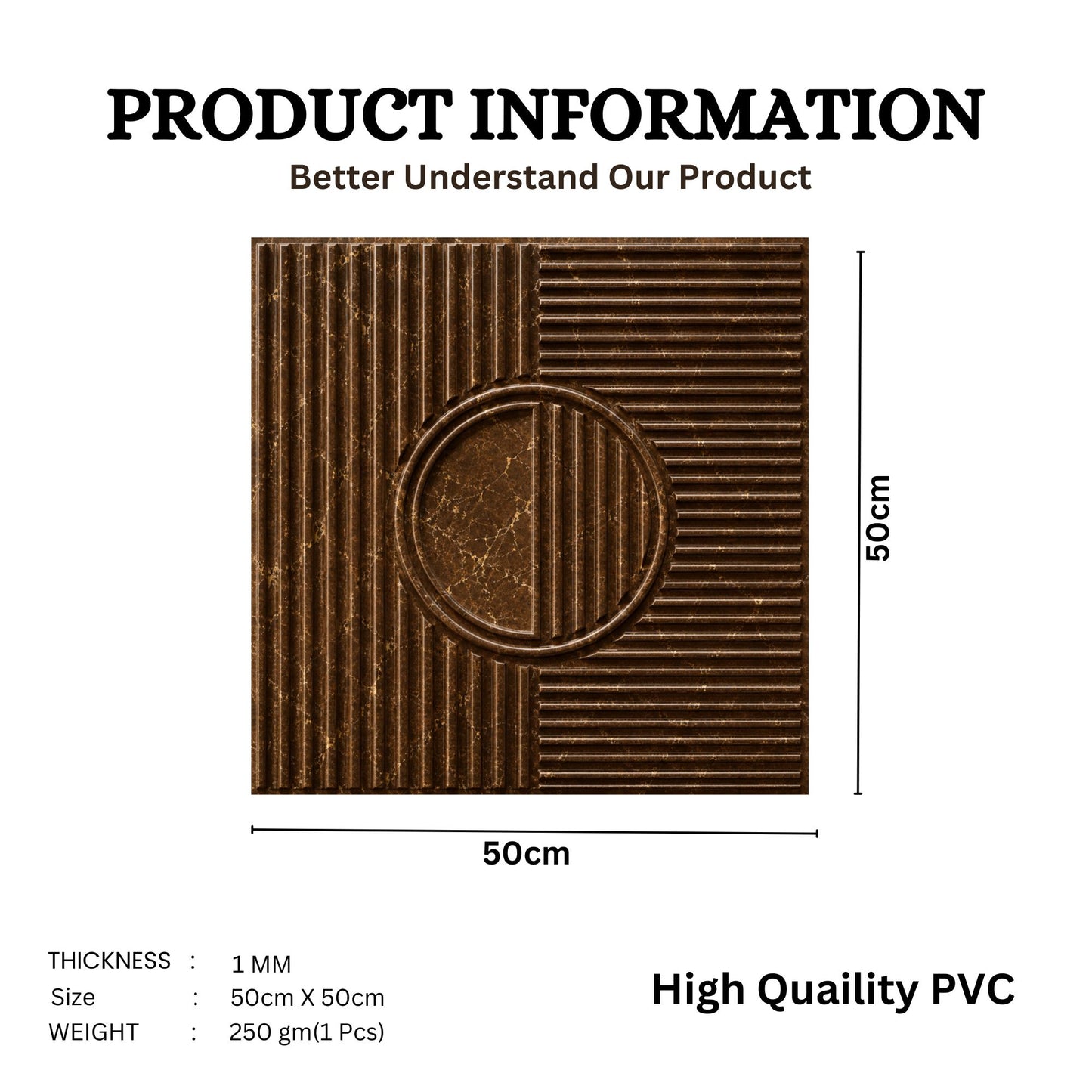 Metallic Bronze Self Adhesive PVC wall Panels Fluted Circle Design
