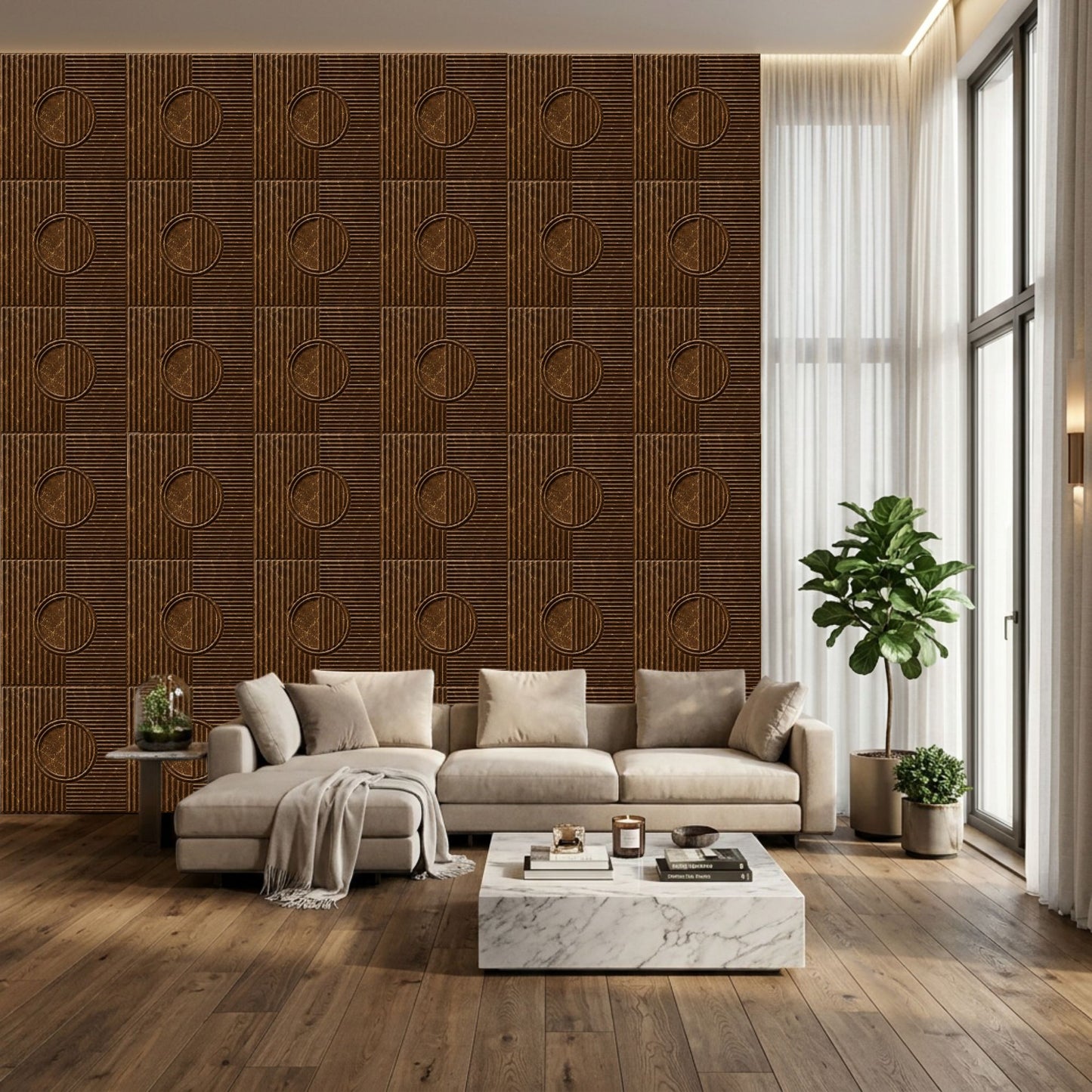 Metallic Bronze Self Adhesive PVC wall Panels Fluted Circle Design
