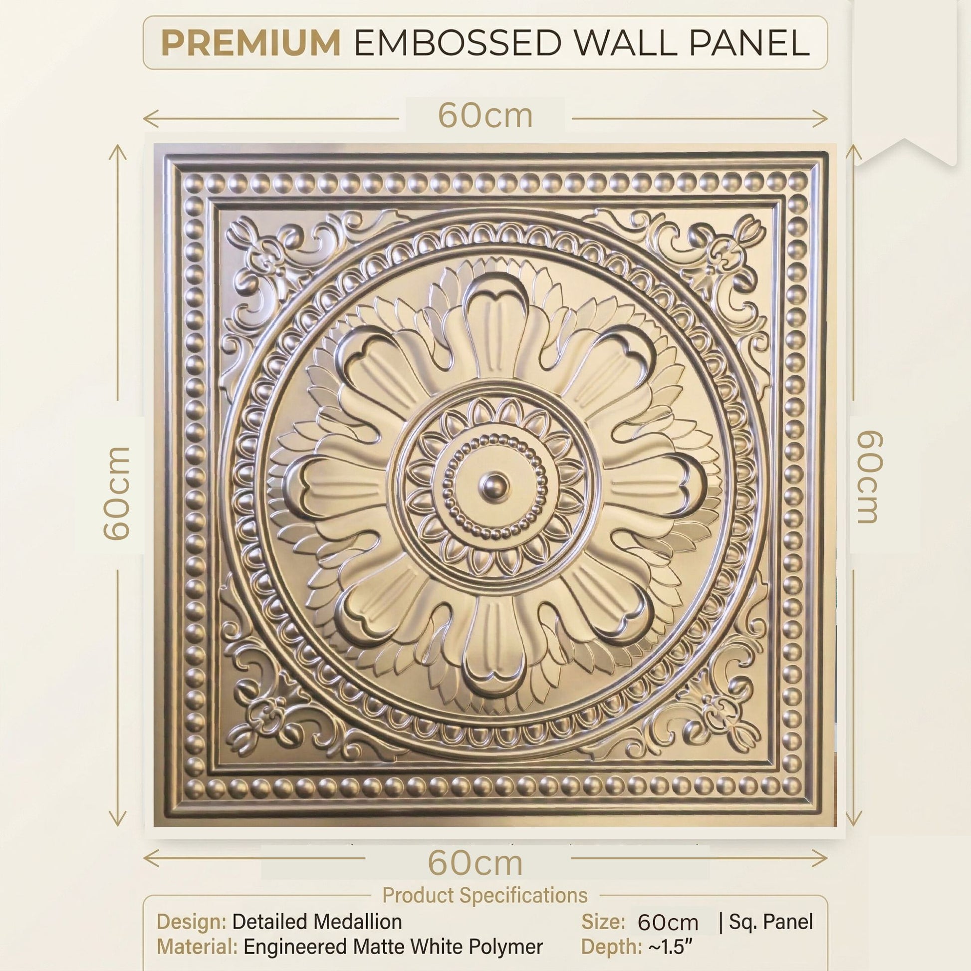 Metallic Coffee Regal Ornate Design 3D PVC Ceiling Panel Measurement View