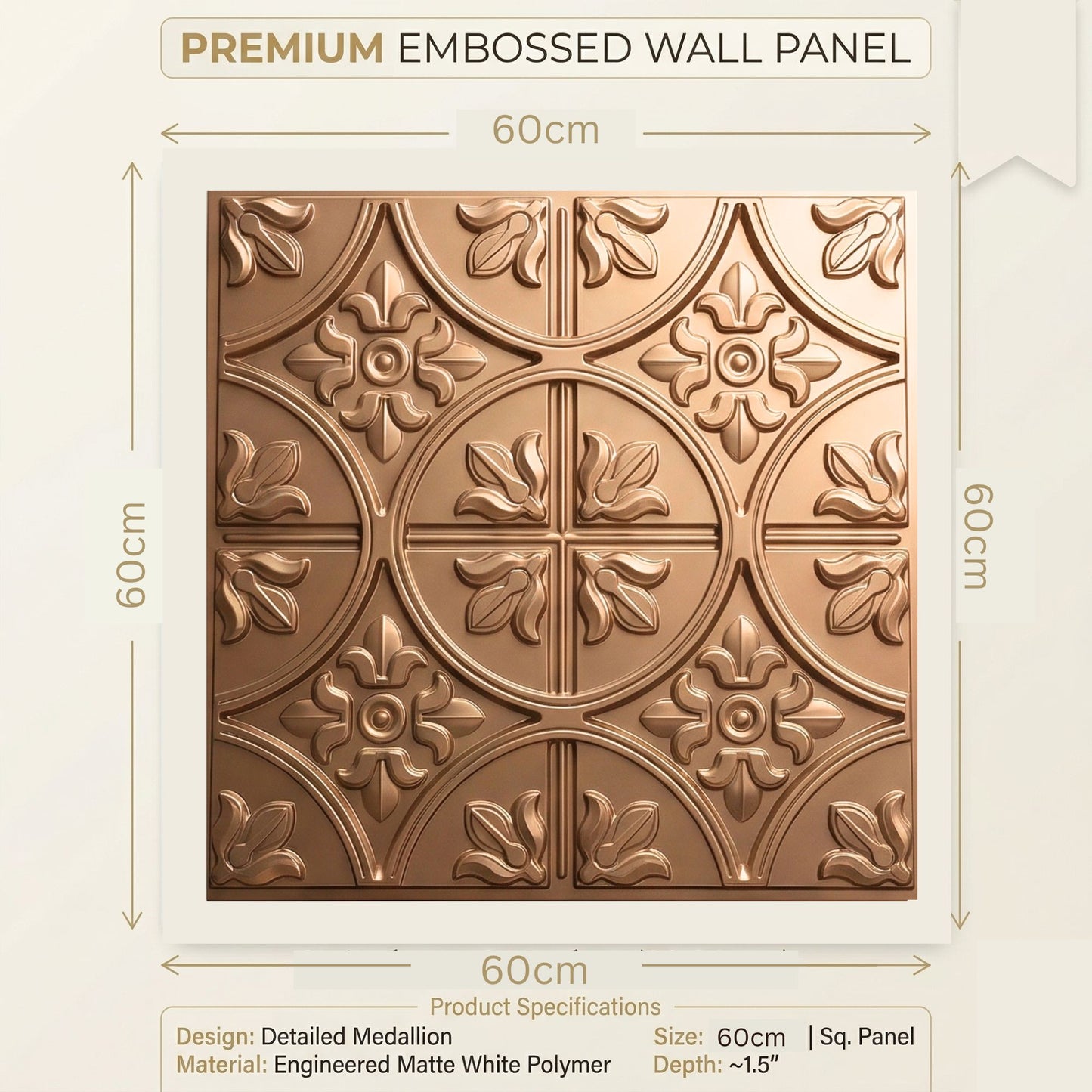Metallic Coffee Ornamental Floral Design 3D PVC Ceiling Panel Size view