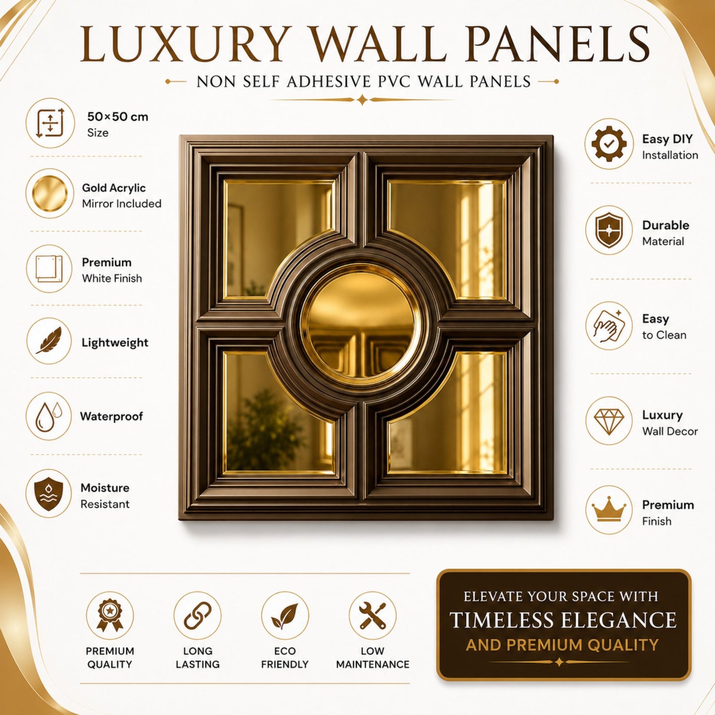 Metallic Coffee Regal Medallion Design With 5 Side Gold Mirror-2
