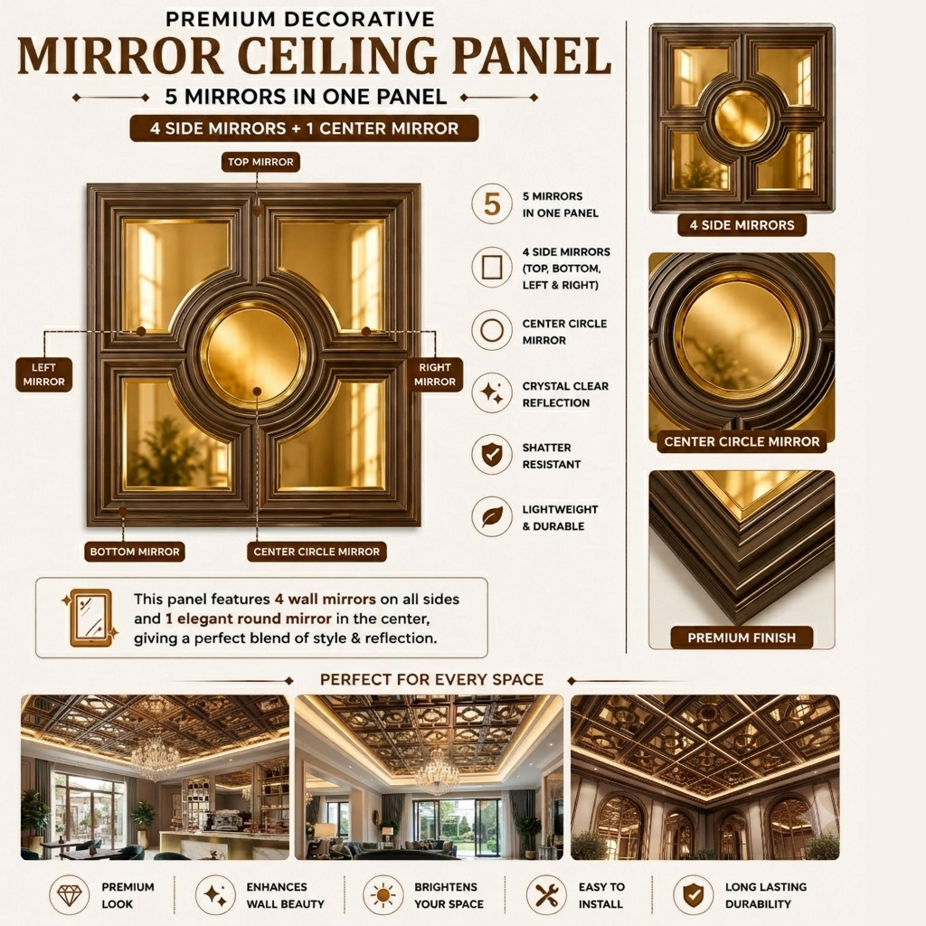 Metallic Coffee Regal Medallion Design With 5 Side Gold Mirror-3