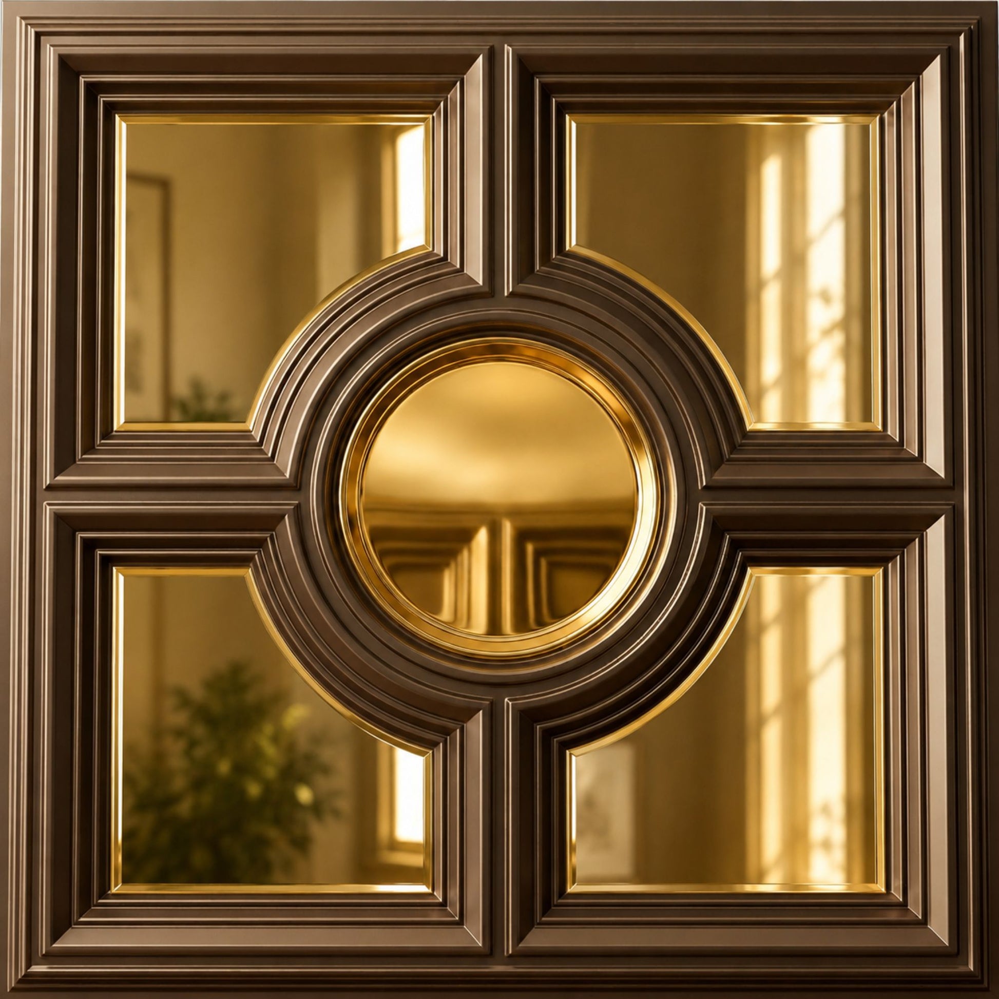 Metallic Coffee Regal Medallion Design With 5 Side Gold Mirror
